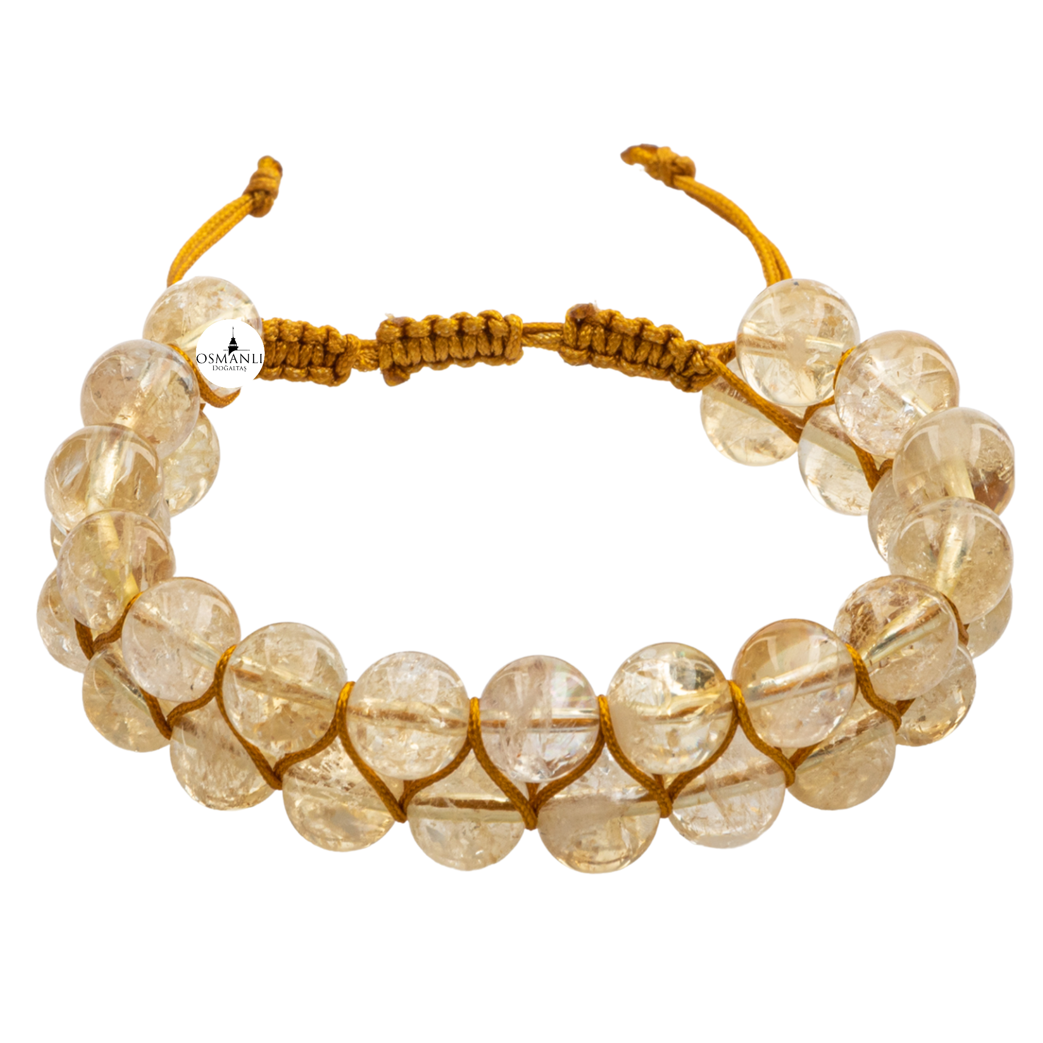 Citrine 8 mm doble fila macrame pulsera de piedra natural