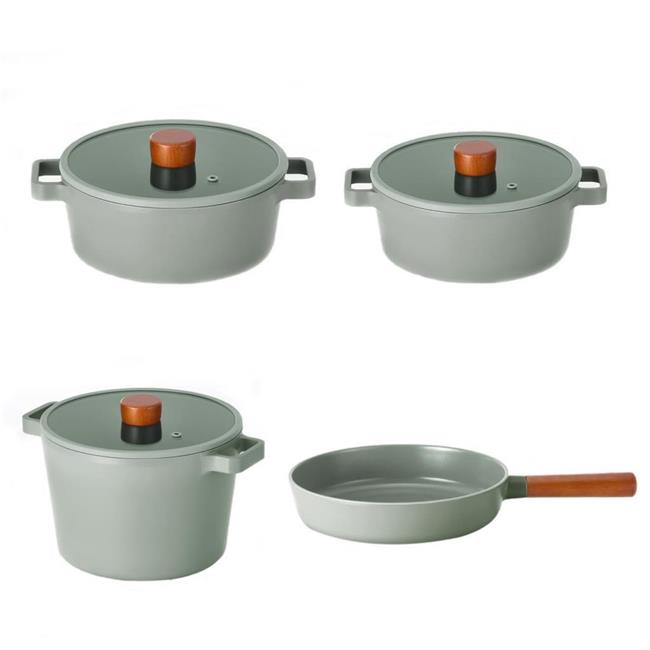 Neoflam Fika Grey 7 -teiliges Gusseisen -Topf und Pfanne Set