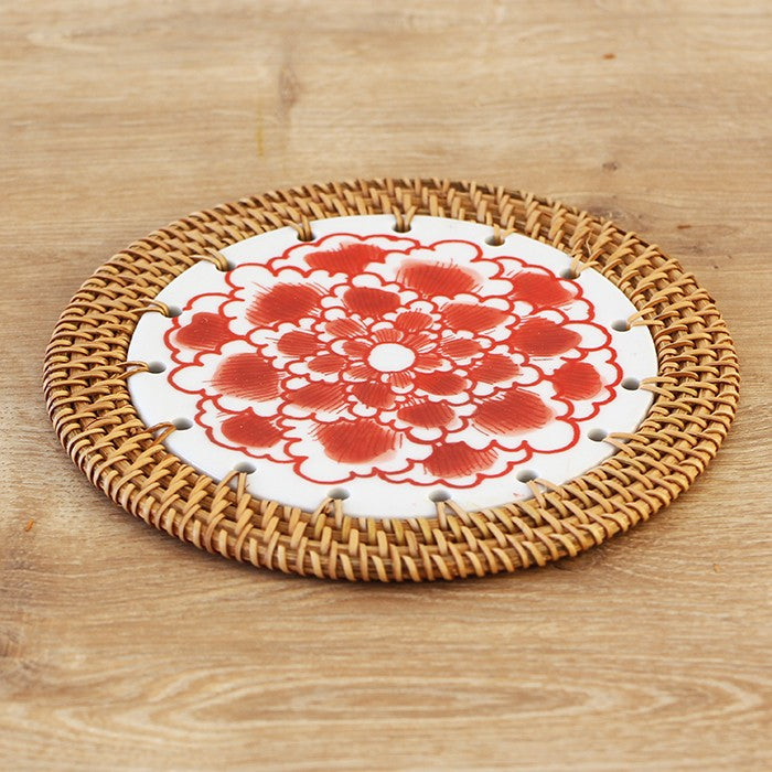 Rattan gerahmt 16 cm. Red Cloud gemustertes dekoratives Objekt