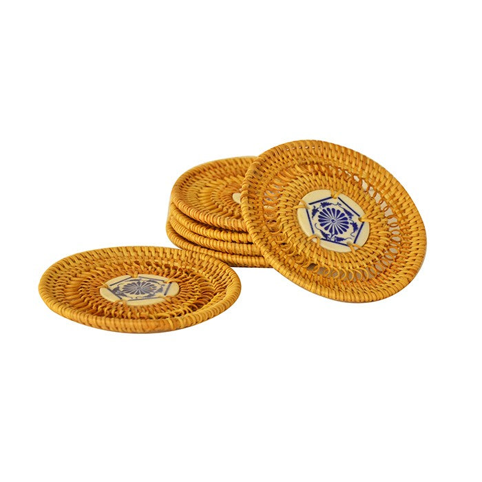 6 PCS Rattan Burned Coasters