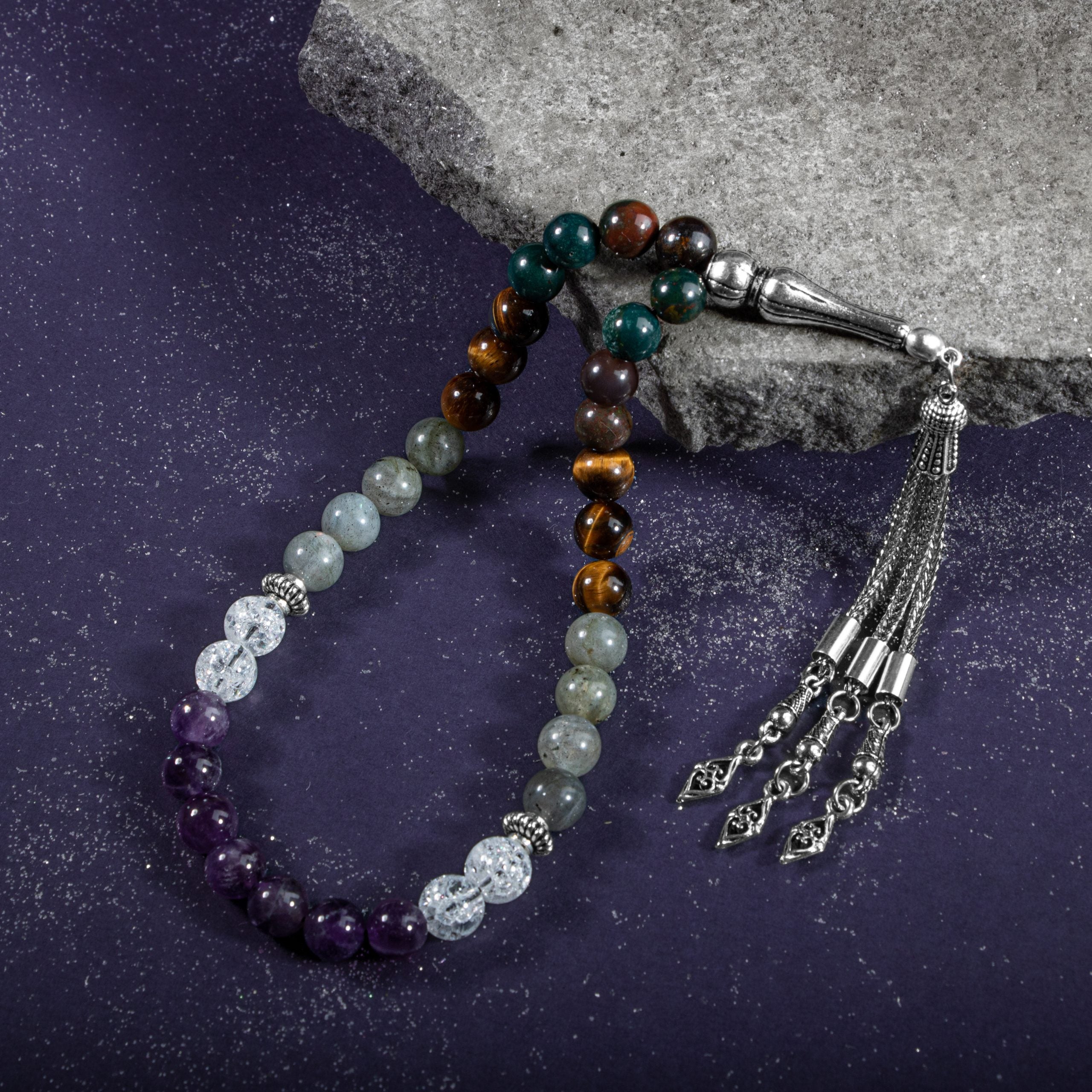 Piscis Rosary - Ametista, Sangre Stone, Tiger Eye, Labradorite, Najaf