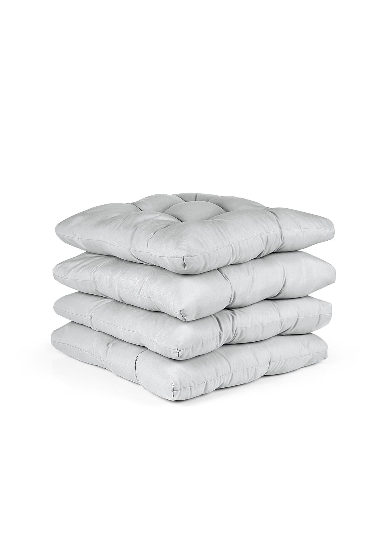 4 Pcs Puff Soft Chair Cushion 4 Quilted 42x42 cm Grey