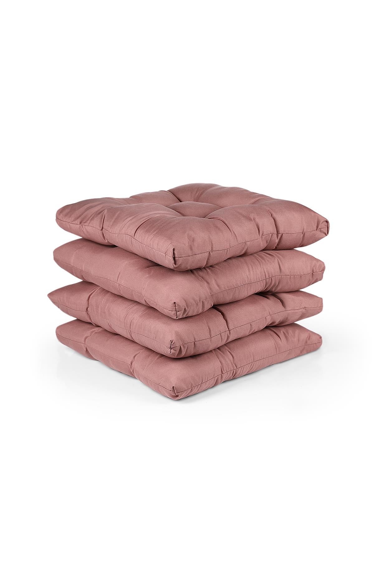 4 Pcs Puff Soft Chair Cushion 4 Quilted 42x42 cm Pink