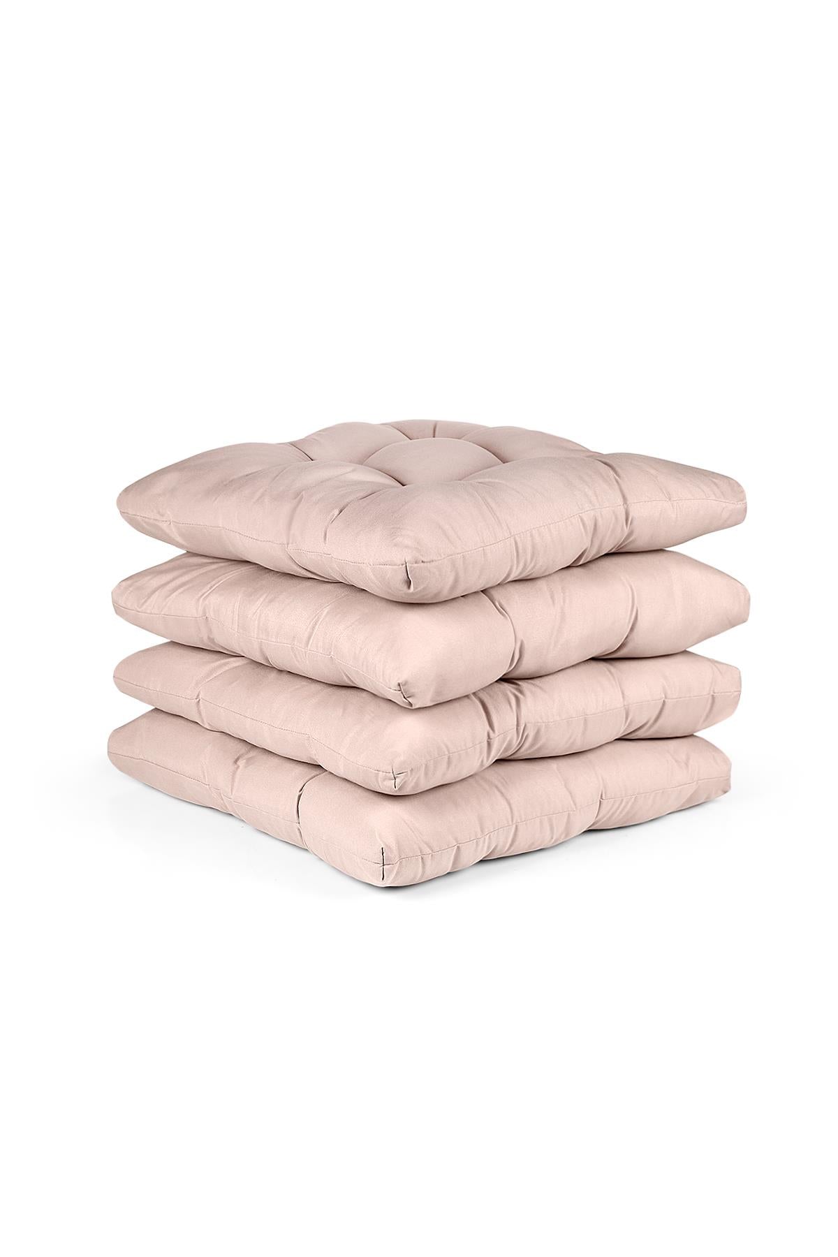 4 Pcs Puff Soft Chair Cushion 4 Quilted 42x42 cm Powder