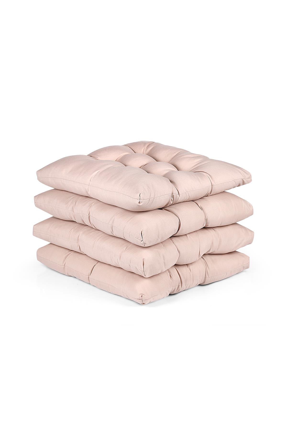 4 Pcs Puff Soft Chair Cushion 6 Quilted 42x42 cm Powder