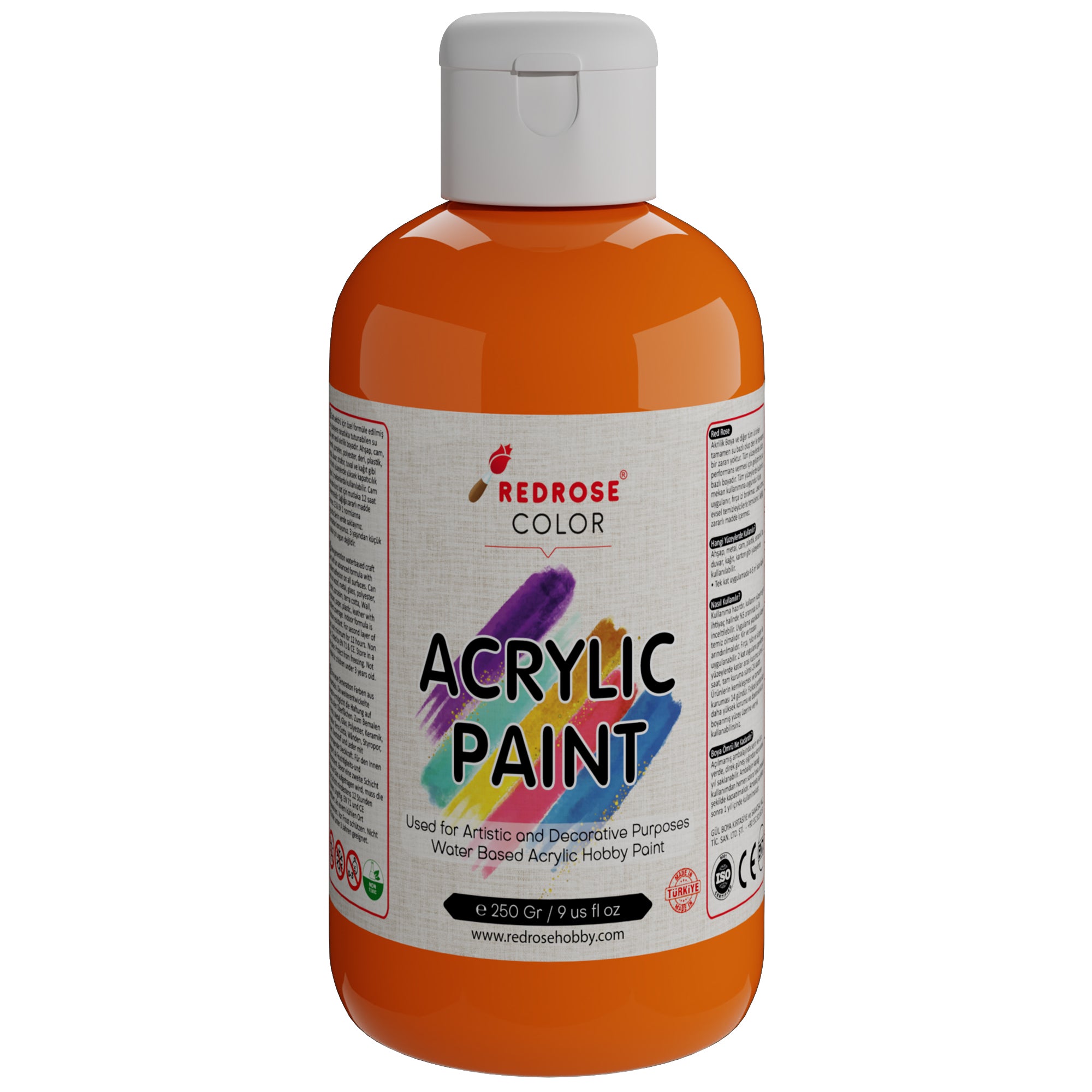 Pintura acrílica de color naranja roja rosada 250gr