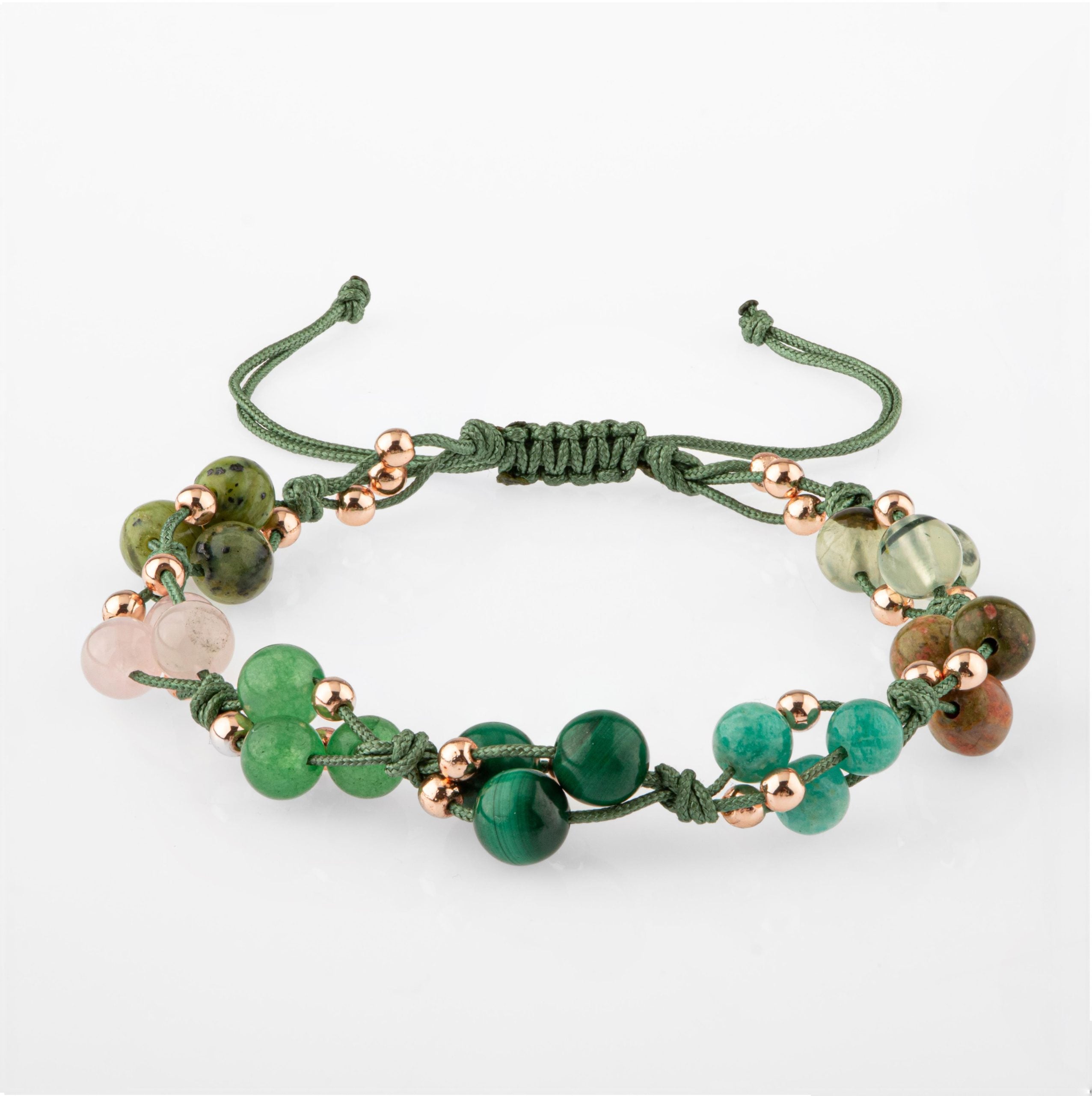 Chakra del cuore-Bracciale in pietra naturale-Prenite-Unachite-Amazonite-Malachite-Aventurina-Rosa-Giade di quarzo