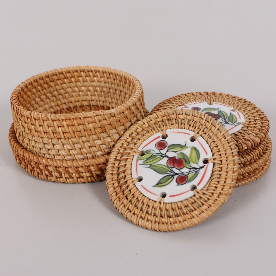 Olive Rattan en caja 6pcs Ceramic Coasters