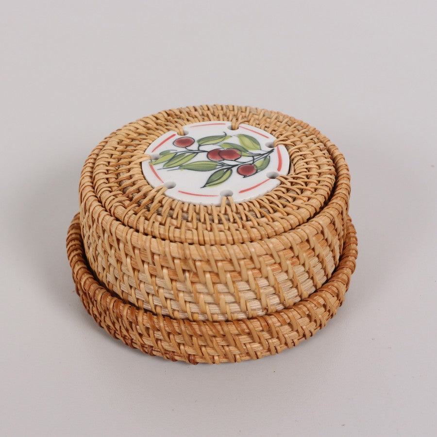 Olive Rattan en caja 6pcs Ceramic Coasters