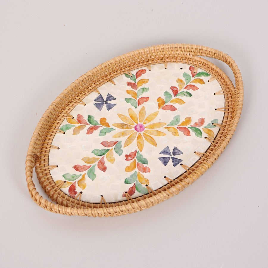 Anita Oval Pearlescent Rattan Tably 36x23x5 cm