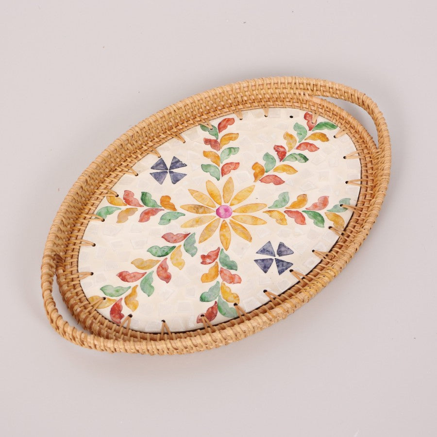 Anita Oval Pearlescent Rattan Tably 36x23x5 cm