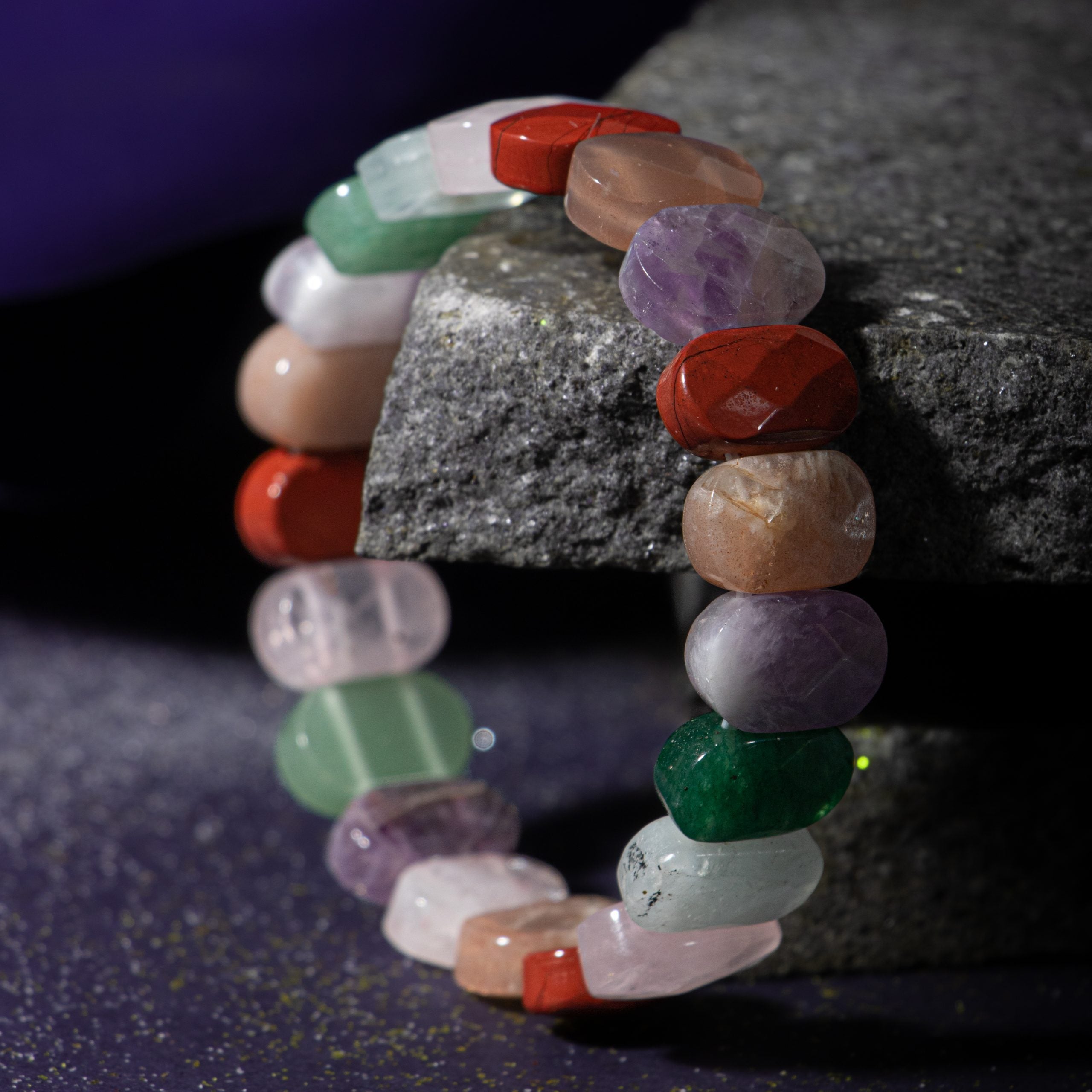 Aries Bracelet Aquamarine, Amethyst, Sun Stone, Jasper, Pink Quartz, Green Aventurine