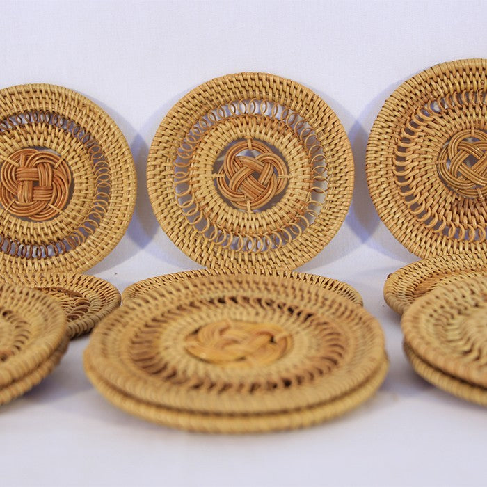 12 Pieces Rattan Hand Knitted Coasters