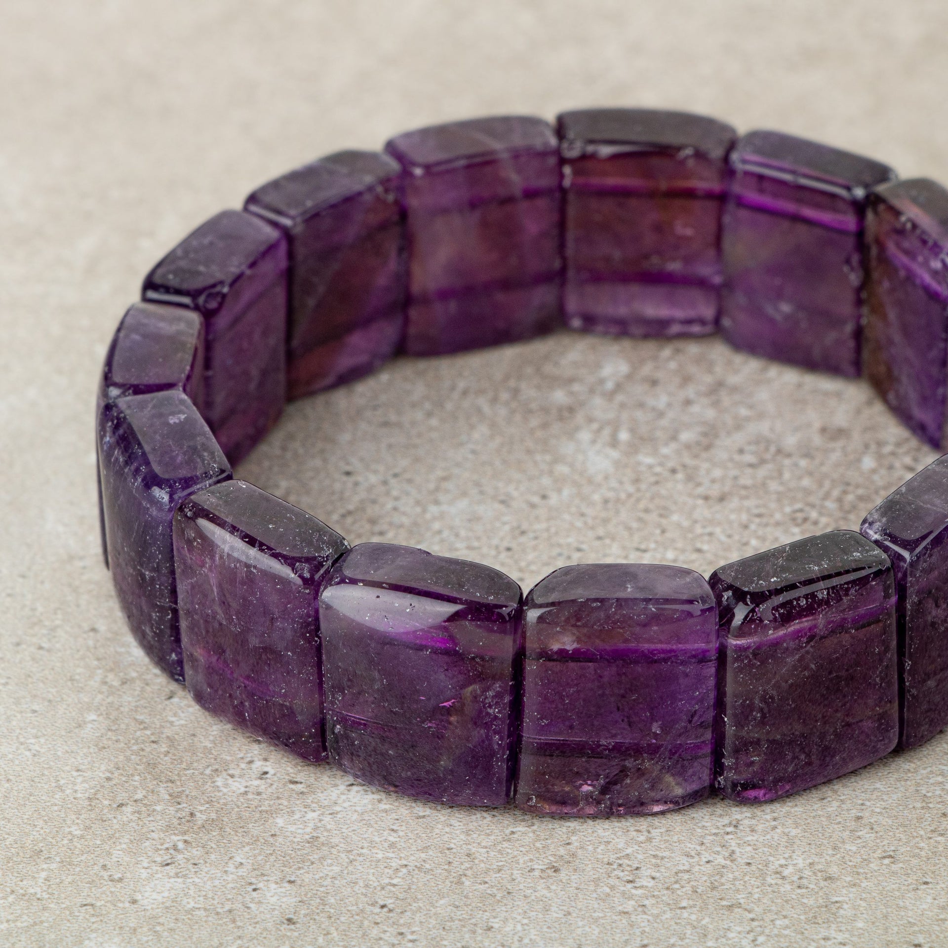 Amethyst Natural Stone Square Cut Wide Cut Bracelet