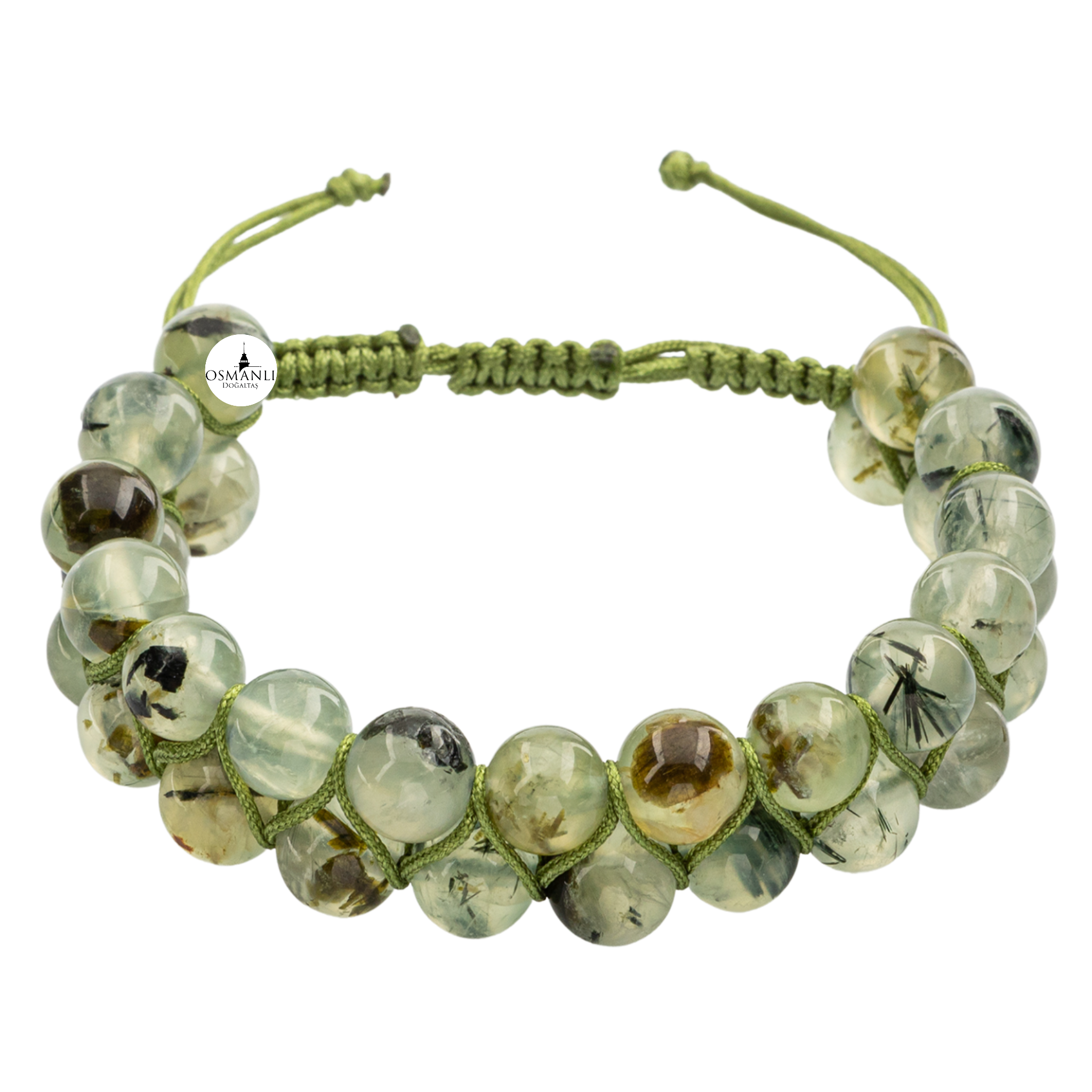 Prehnit 8 mm doble fila macrame pulsera de piedra natural