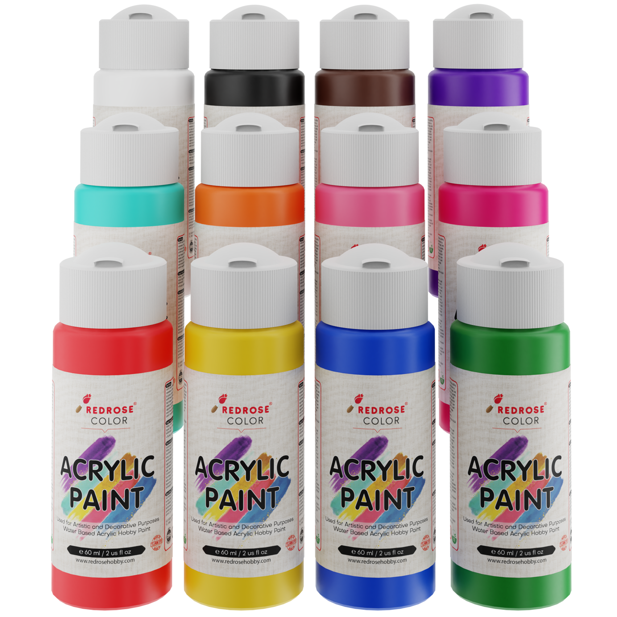 Rosa rossa 12 colori set di vernici acriliche 12x60ml