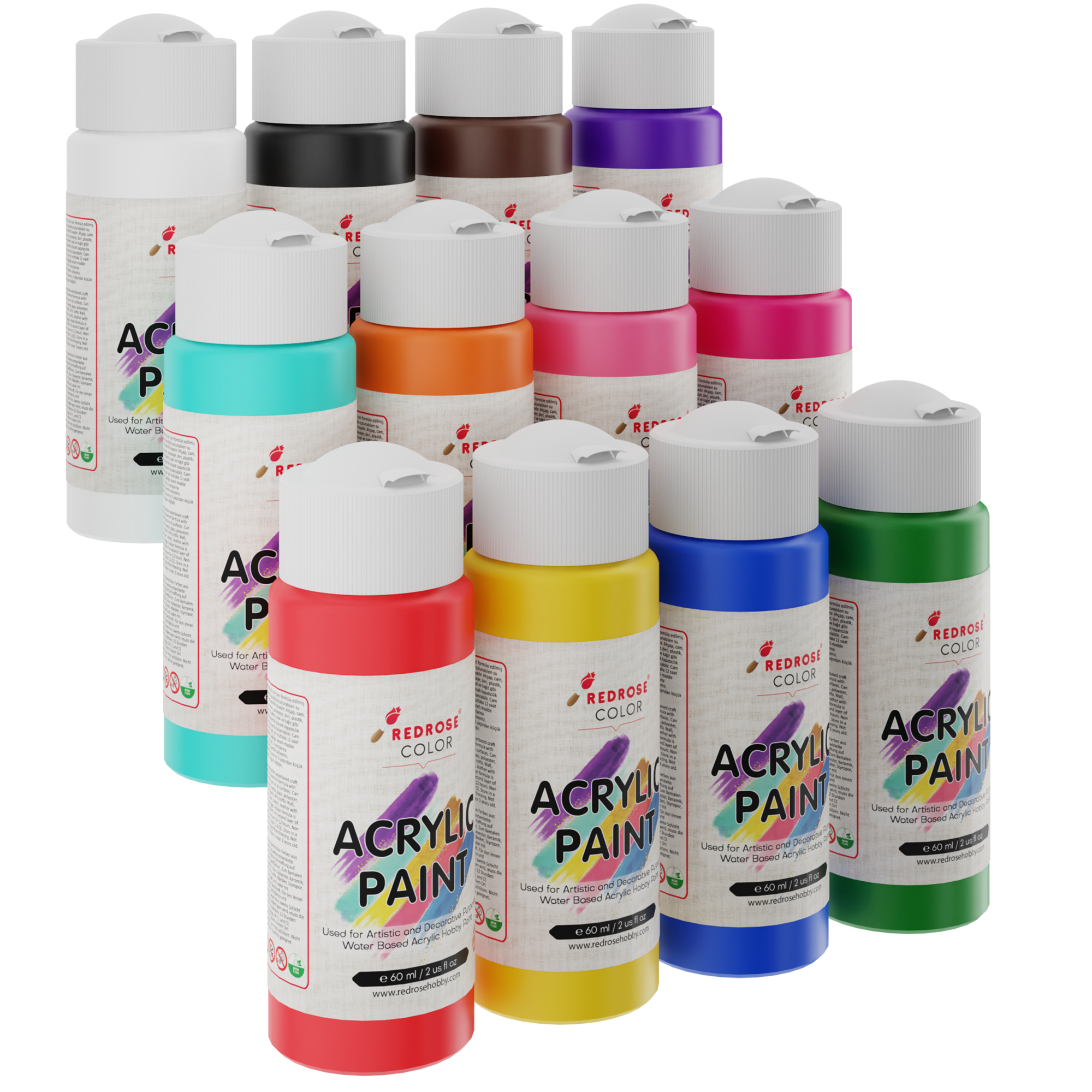 Rosa rossa 12 colori set di vernici acriliche 12x60ml