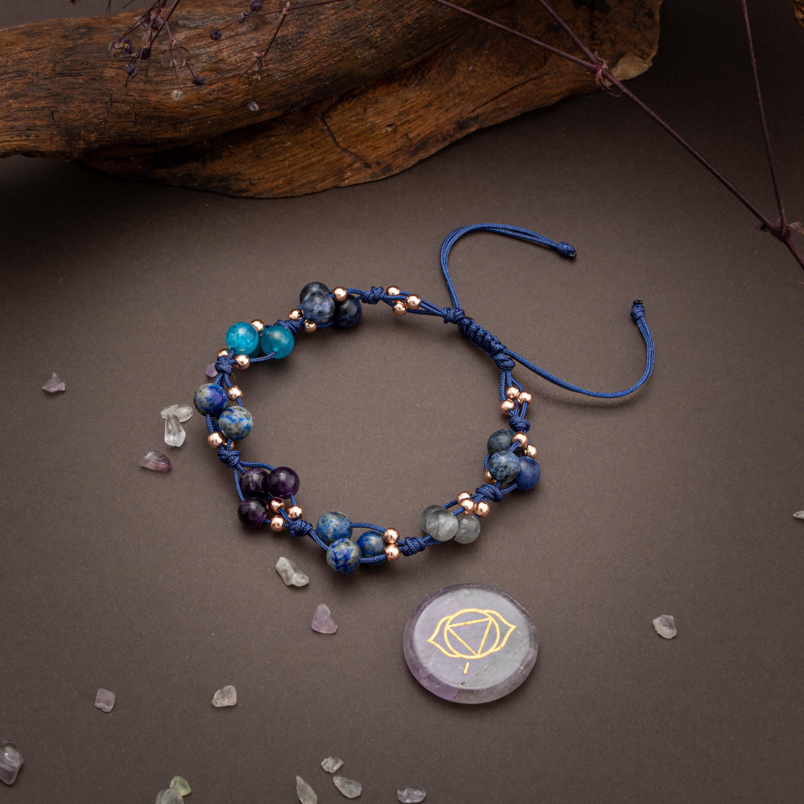 Chakra del terzo occhio-Bracciale in pietra naturale-Lapis-Amethyst-Labradorite-Apatite-Sodatite