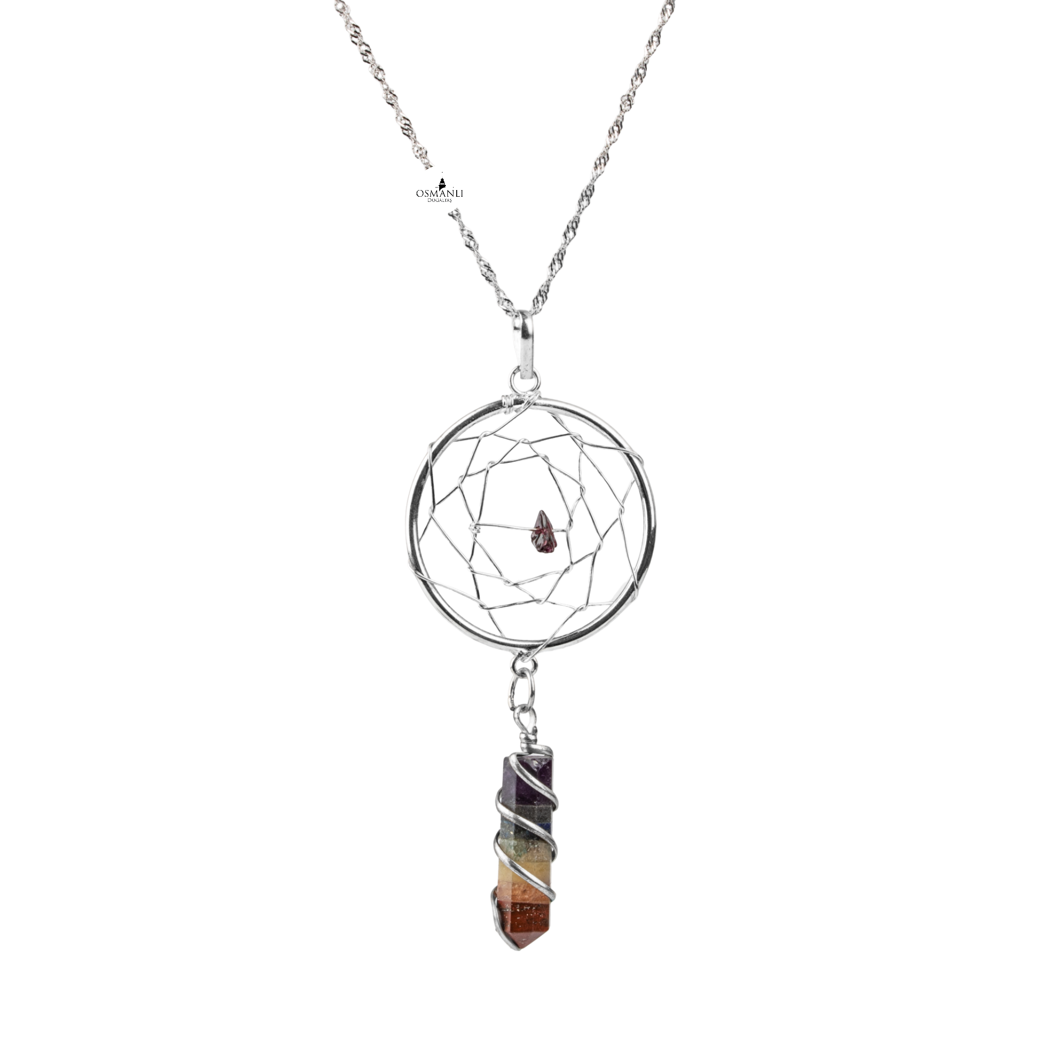 Peak Chakra Silber Halskette - Amethyst, Claret Roter Granat, Jasper, Karnesische Achat, Labradoriten