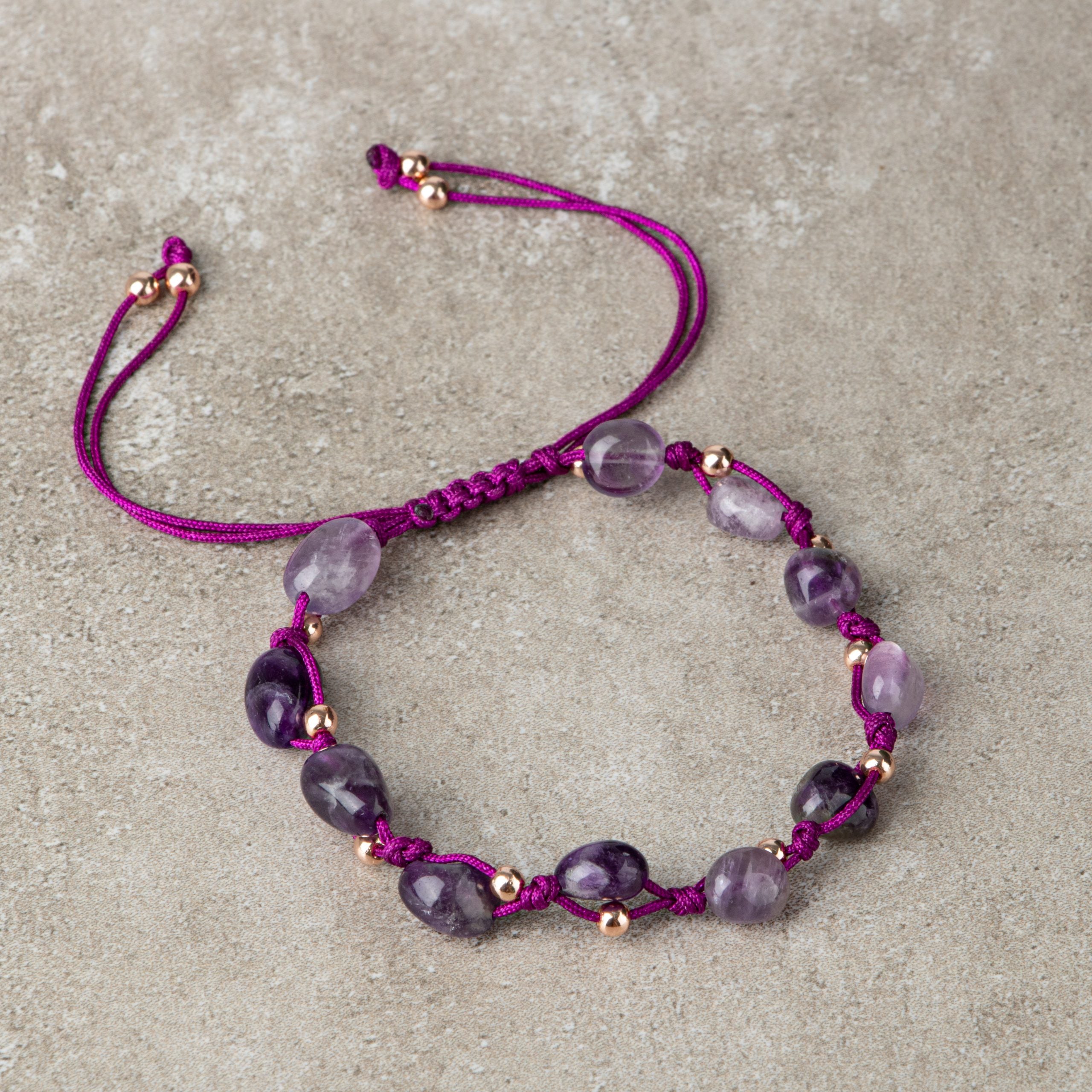 Amethyst Natural Cut Natural Stone Macrame Bracelet