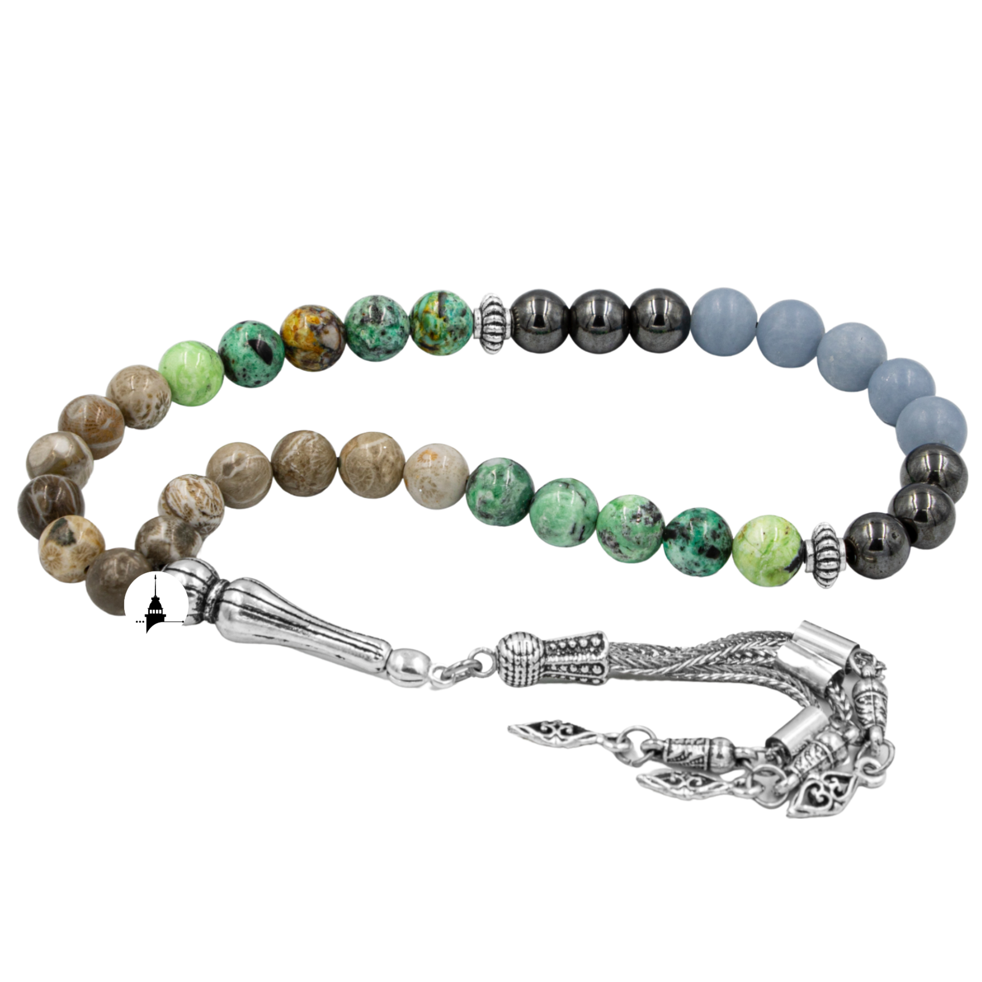 Aquarius Rosary - Anjelite, Fossil Coral, Hematite, Chrysocolla