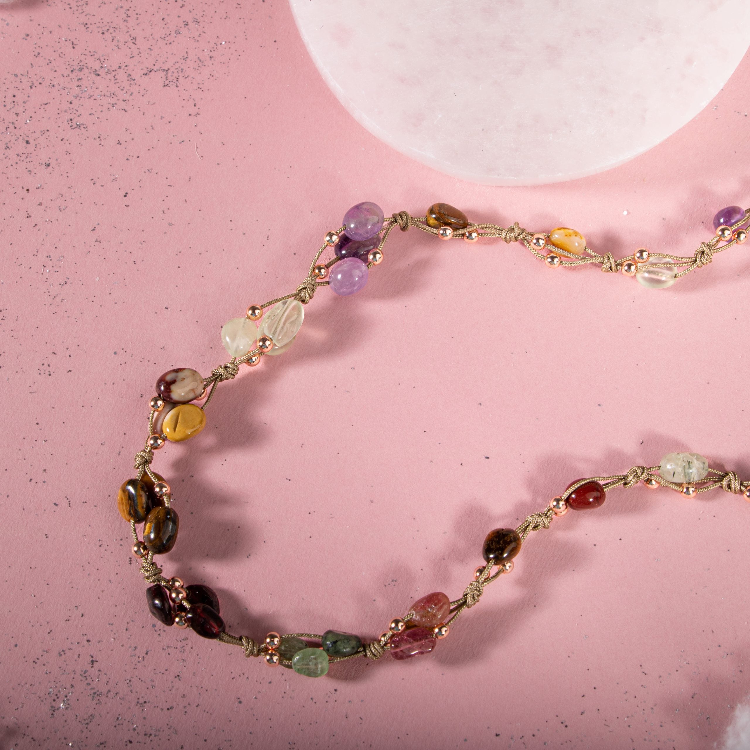 Collana Capricorno - Ametista, Garnet rosso Claret, Jasper, Tiger Eye, Kunzite, Prehnite, Tormalina colorata