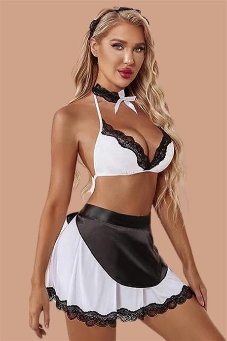 Markano Fantasy Elegante costume da cameriera con bordi in pizzo