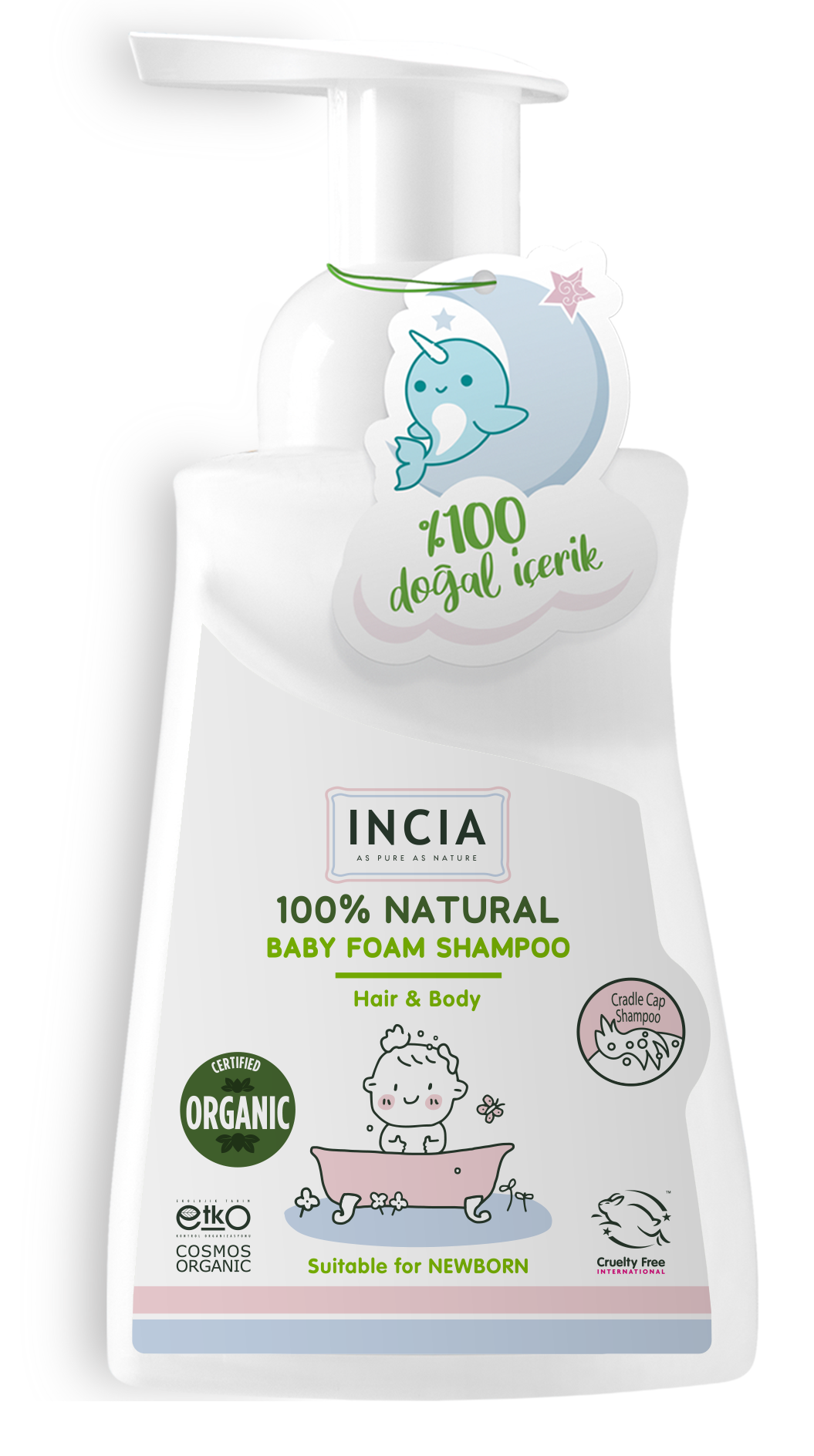 Incia Bio -zertifiziert und 100% natürliches Babyschaum Shampoo