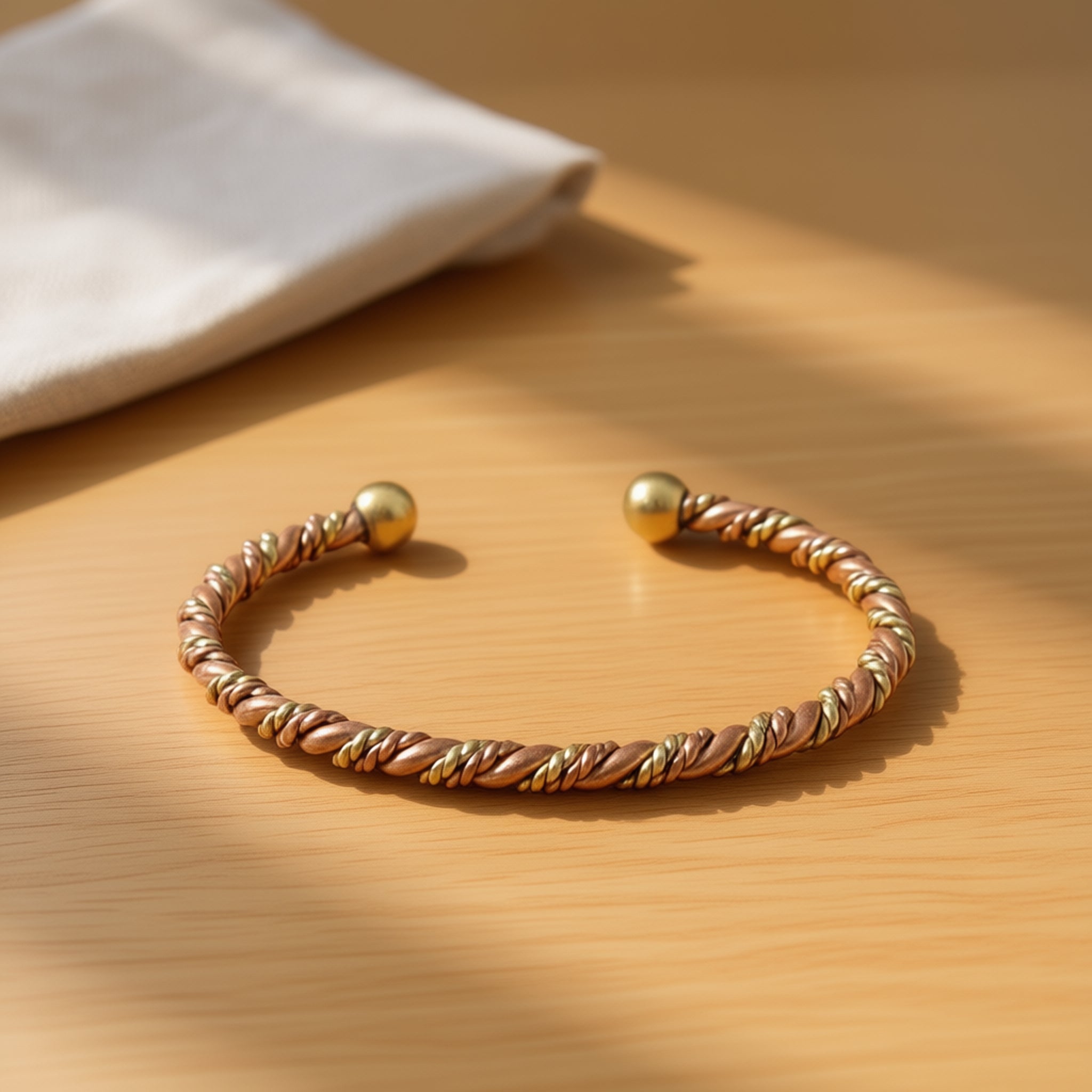 Bakırzen Pure Copper Open Cuff Bracelet with Brass Tips – Unisex