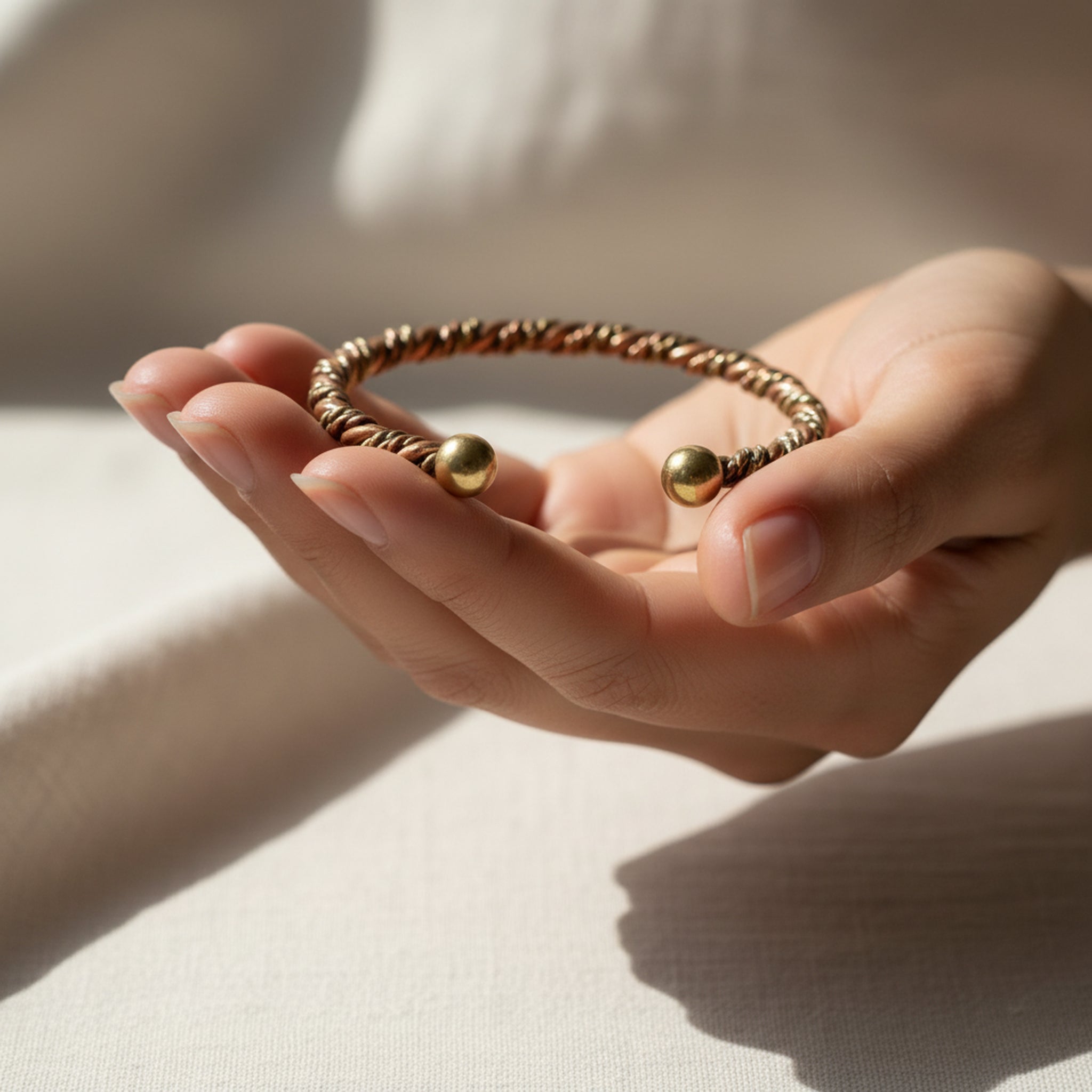 Bakırzen Pure Copper Open Cuff Bracelet with Brass Tips – Unisex