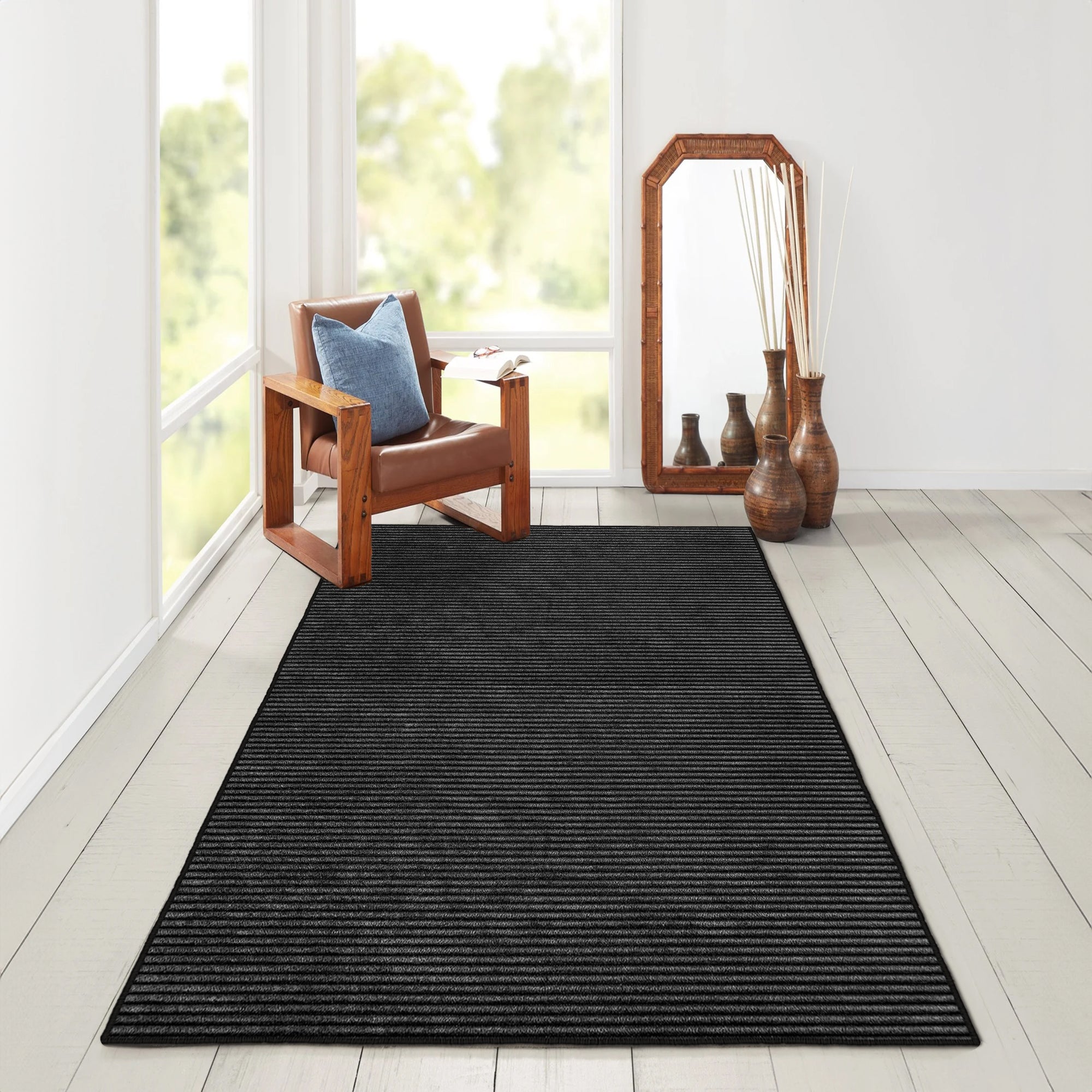 Alfombras de área lavable, negro, rectángulo, alfombra con respaldo sin deslizamiento, resistente a las manchas, plegable, alfombra lavable a máquina boho para cocina, baño, dormitorio o sala de estar