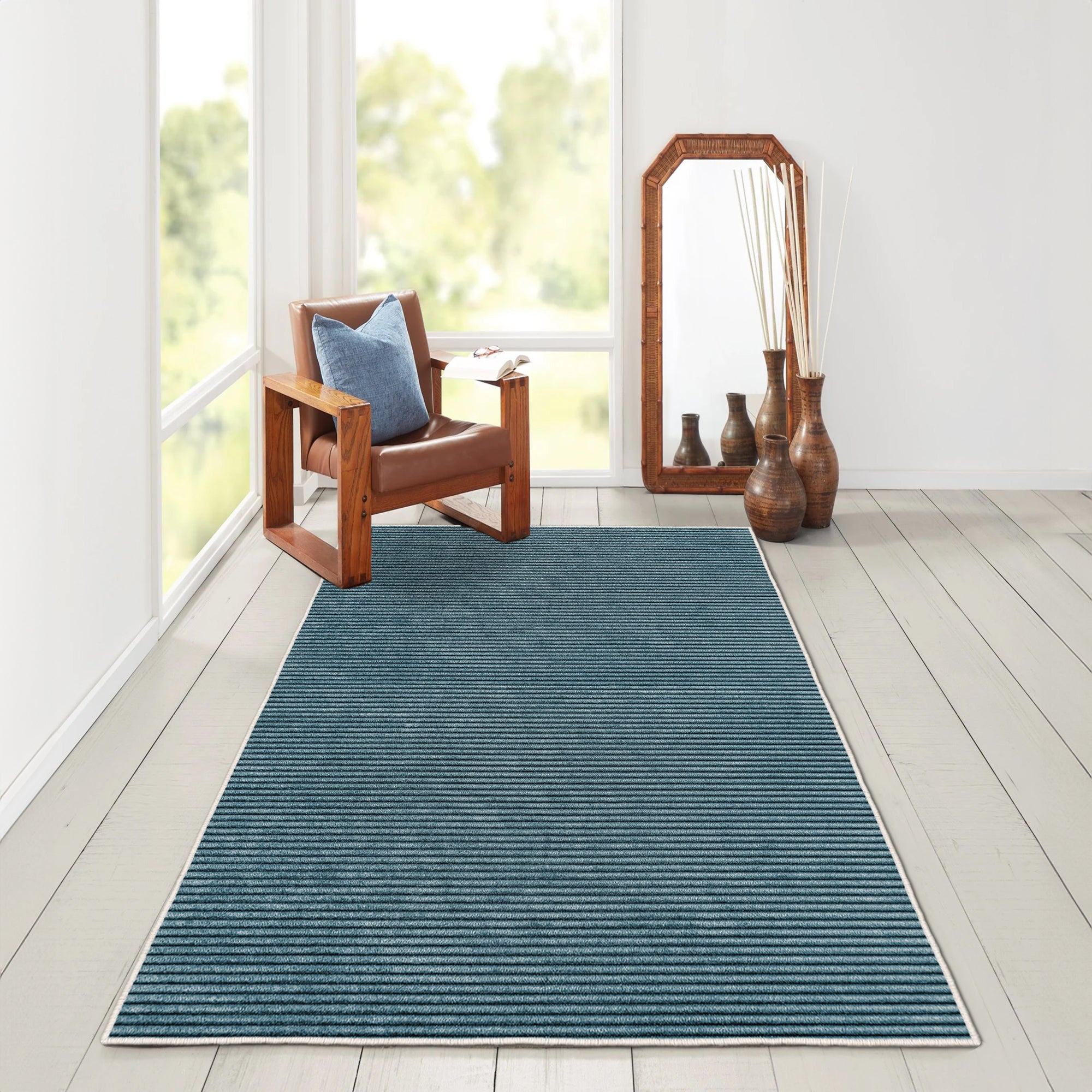 Alfombras de área lavable, azul, rectángulo, alfombra con respaldo sin deslizamiento, resistente a las manchas, plegable, alfombra lavable a máquina boho para cocina, baño, dormitorio o sala de estar