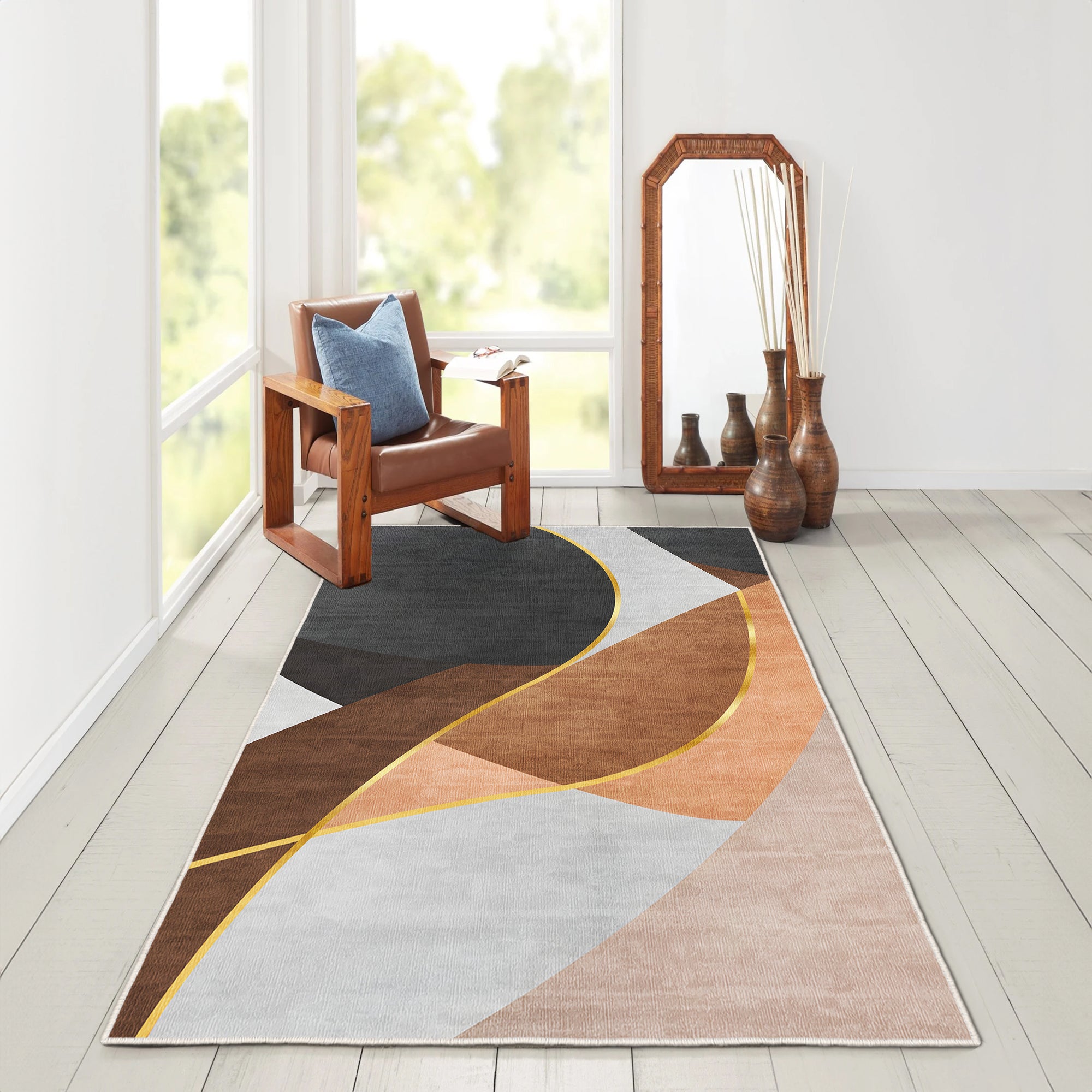 Alfombras de área lavable, naranja, rectángulo, alfombra con respaldo sin deslizamiento, resistente a las manchas, plegable, alfombra lavable a máquina boho para cocina, baño, dormitorio o sala de estar