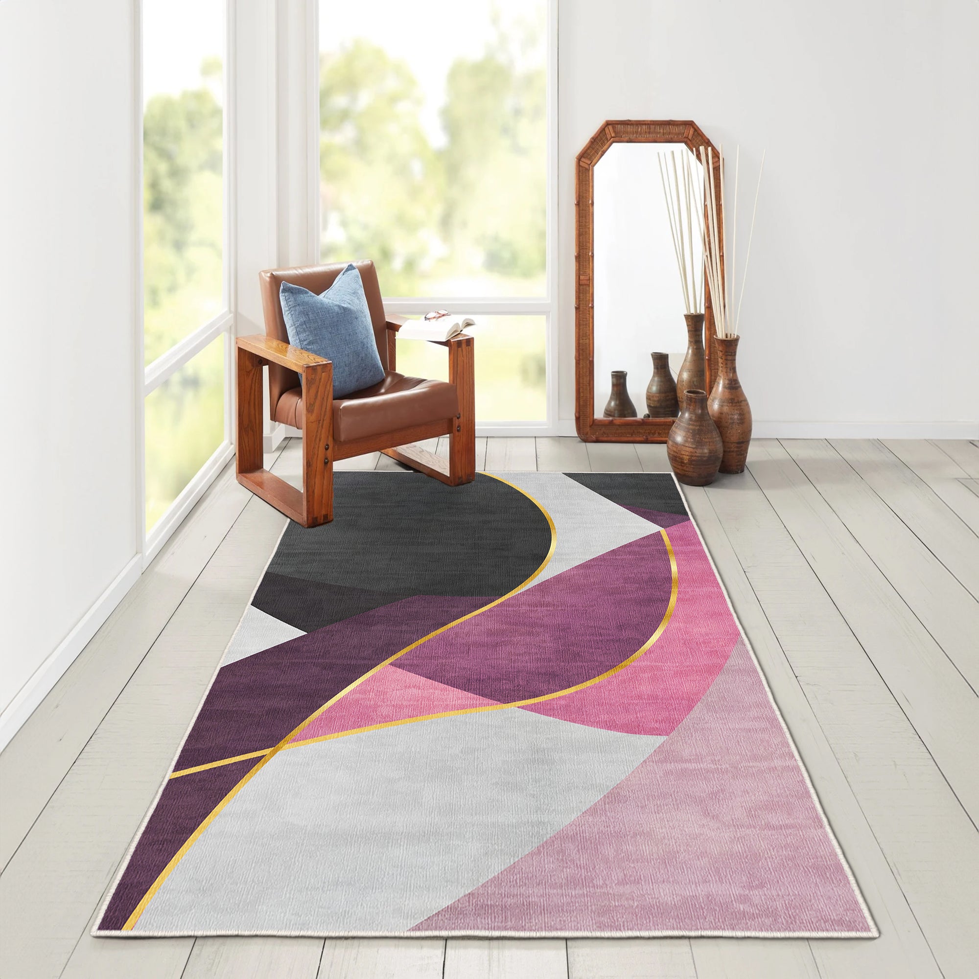 Alfombras de área lavable, rosa, rectángulo, alfombra con respaldo sin deslizamiento, resistente a las manchas, plegable, alfombra lavable a máquina boho para cocina, baño, dormitorio o sala de estar