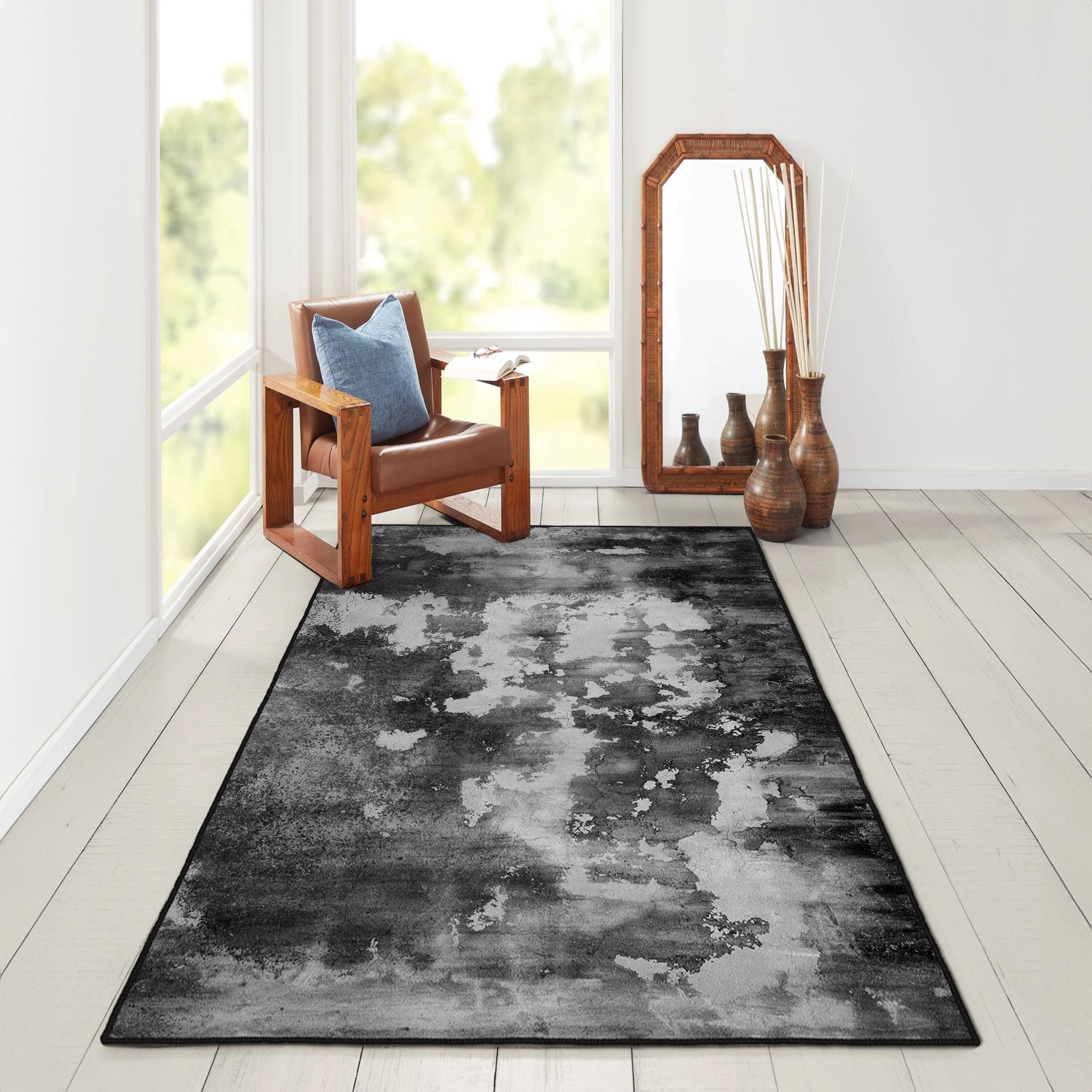 Alfombras de área lavable, negro, rectángulo, alfombra con respaldo sin deslizamiento, resistente a las manchas, plegable, alfombra lavable a máquina boho para cocina, baño, dormitorio o sala de estar