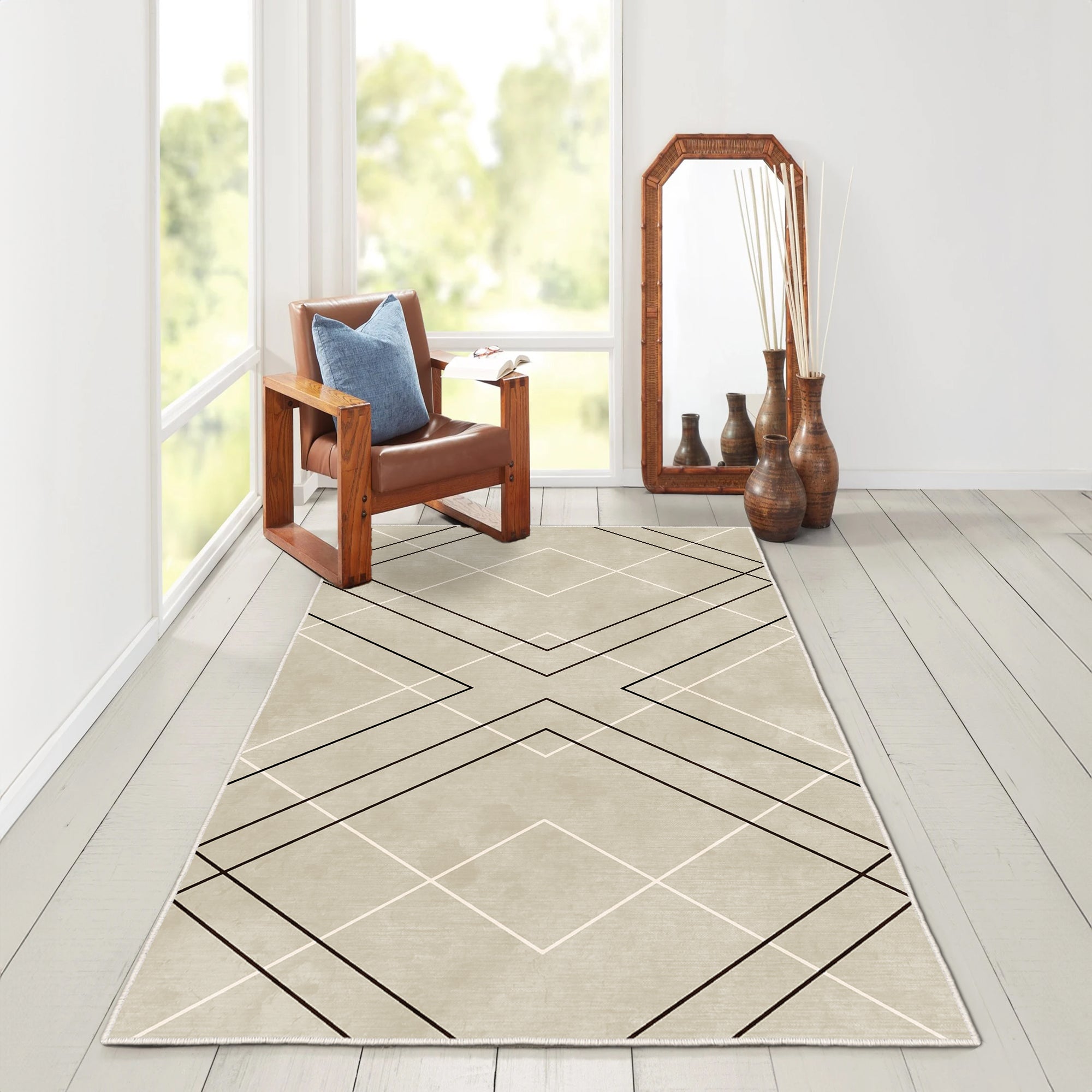 Alfombras de área lavable, beige, rectángulo, alfombra con respaldo sin deslizamiento, resistente a las manchas, plegables, alfombra lavable para máquina boho para cocina, baño, dormitorio o sala de estar