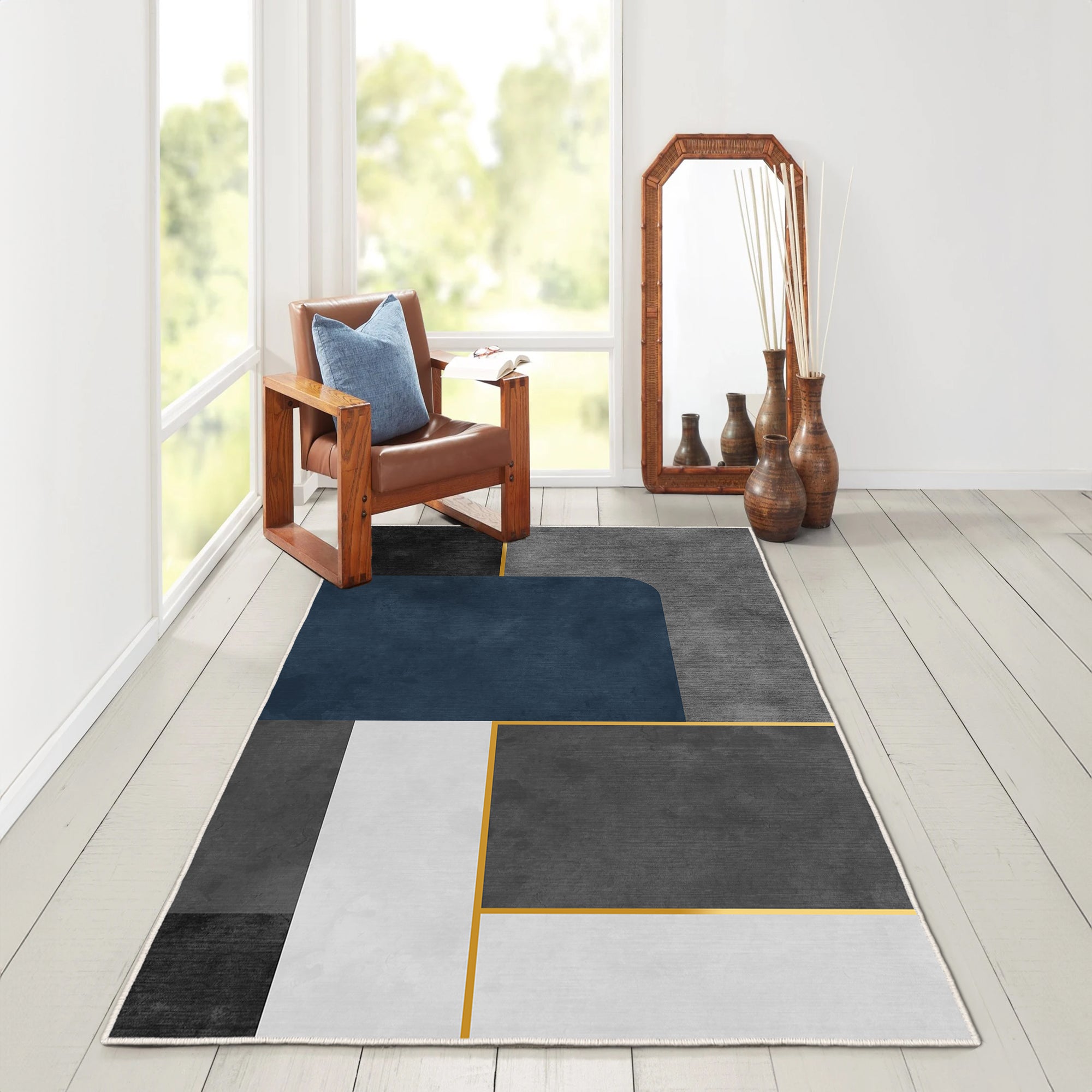 Alfombras de área lavable, marina, rectángulo, alfombra con respaldo sin deslizamiento, resistente a las manchas, plegables, alfombra lavable a máquina boho para cocina, baño, dormitorio o sala de estar