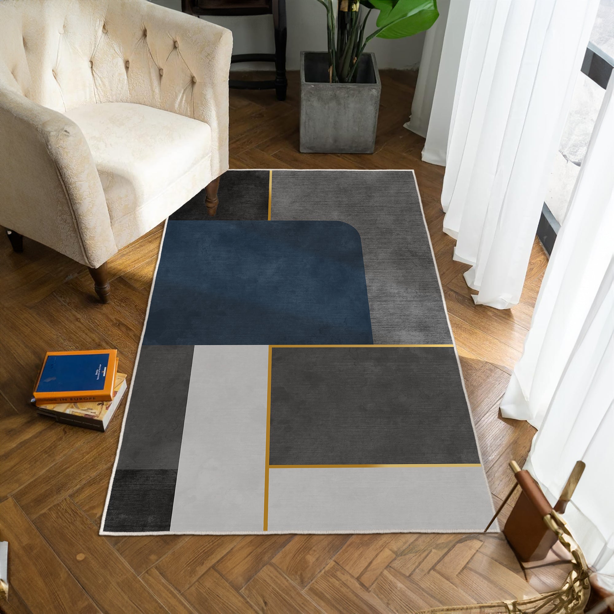 Alfombras de área lavable, marina, rectángulo, alfombra con respaldo sin deslizamiento, resistente a las manchas, plegables, alfombra lavable a máquina boho para cocina, baño, dormitorio o sala de estar