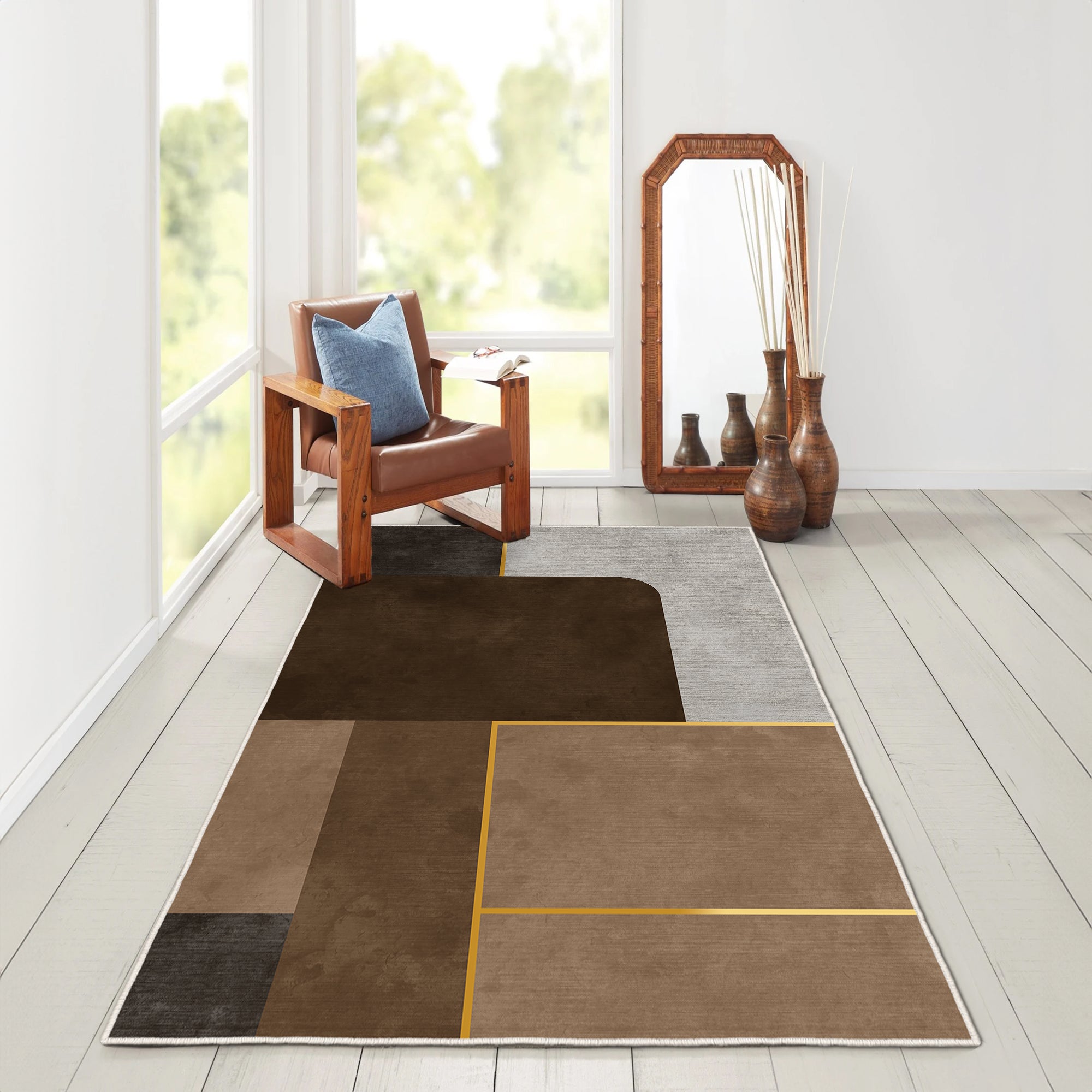 Alfombras de área lavable, marrón, rectángulo, alfombra con respaldo sin deslizamiento, resistente a las manchas, plegables, alfombra lavable a máquina boho para cocina, baño, dormitorio o sala de estar