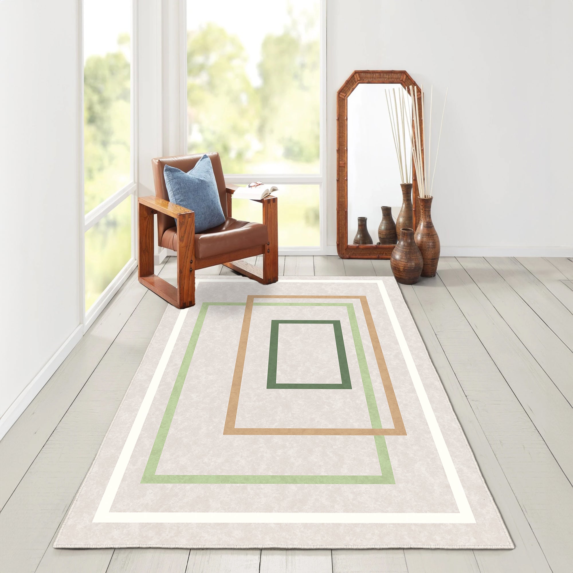 Alfombras de área lavable, verde, rectángulo, alfombra con respaldo sin deslizamiento, resistente a las manchas, plegable, alfombra lavable a máquina boho para cocina, baño, dormitorio o sala de estar