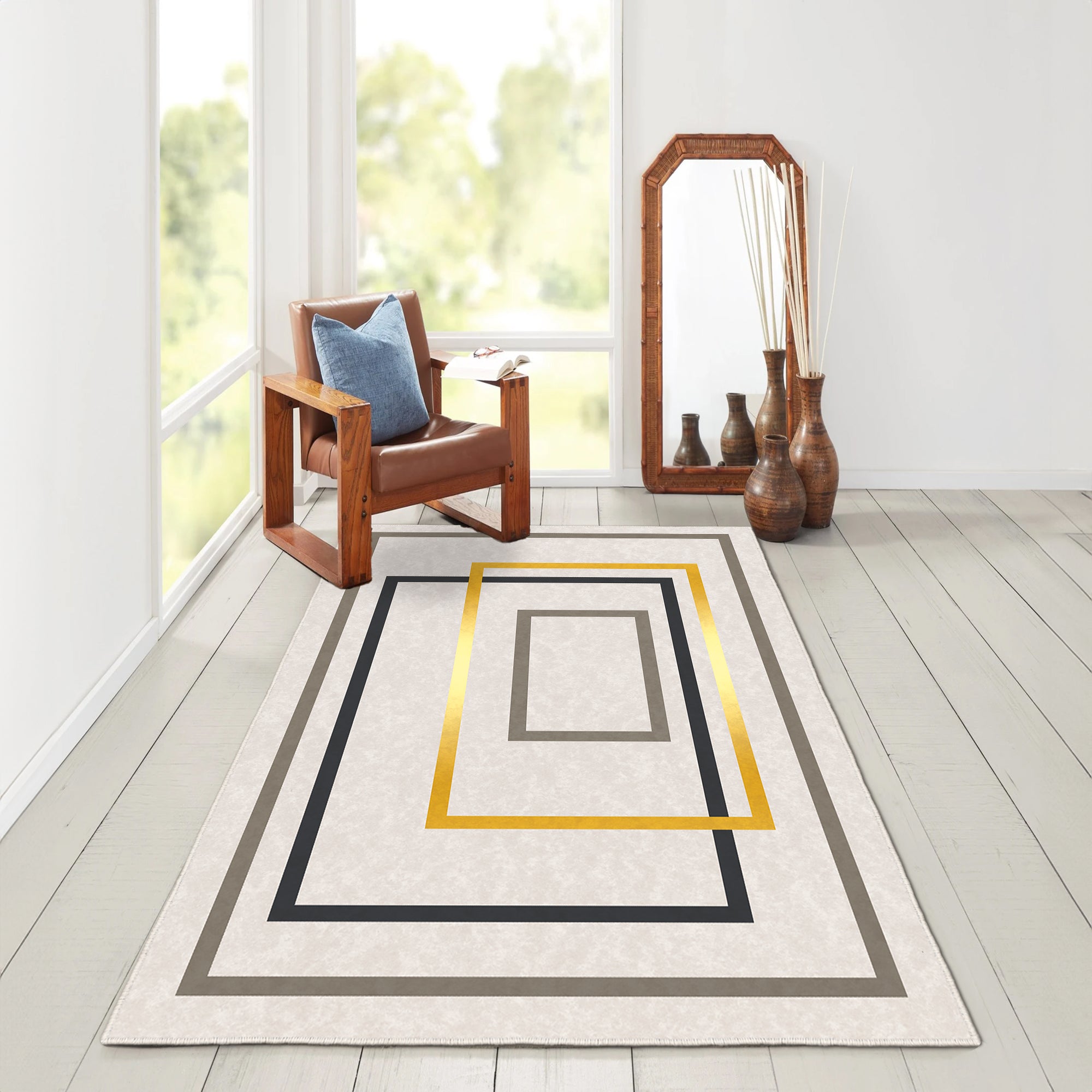 Alfombras de área lavable, oro, rectángulo, alfombra con respaldo sin deslizamiento, resistente a las manchas, plegable, alfombra lavable a máquina boho para cocina, baño, dormitorio o sala de estar