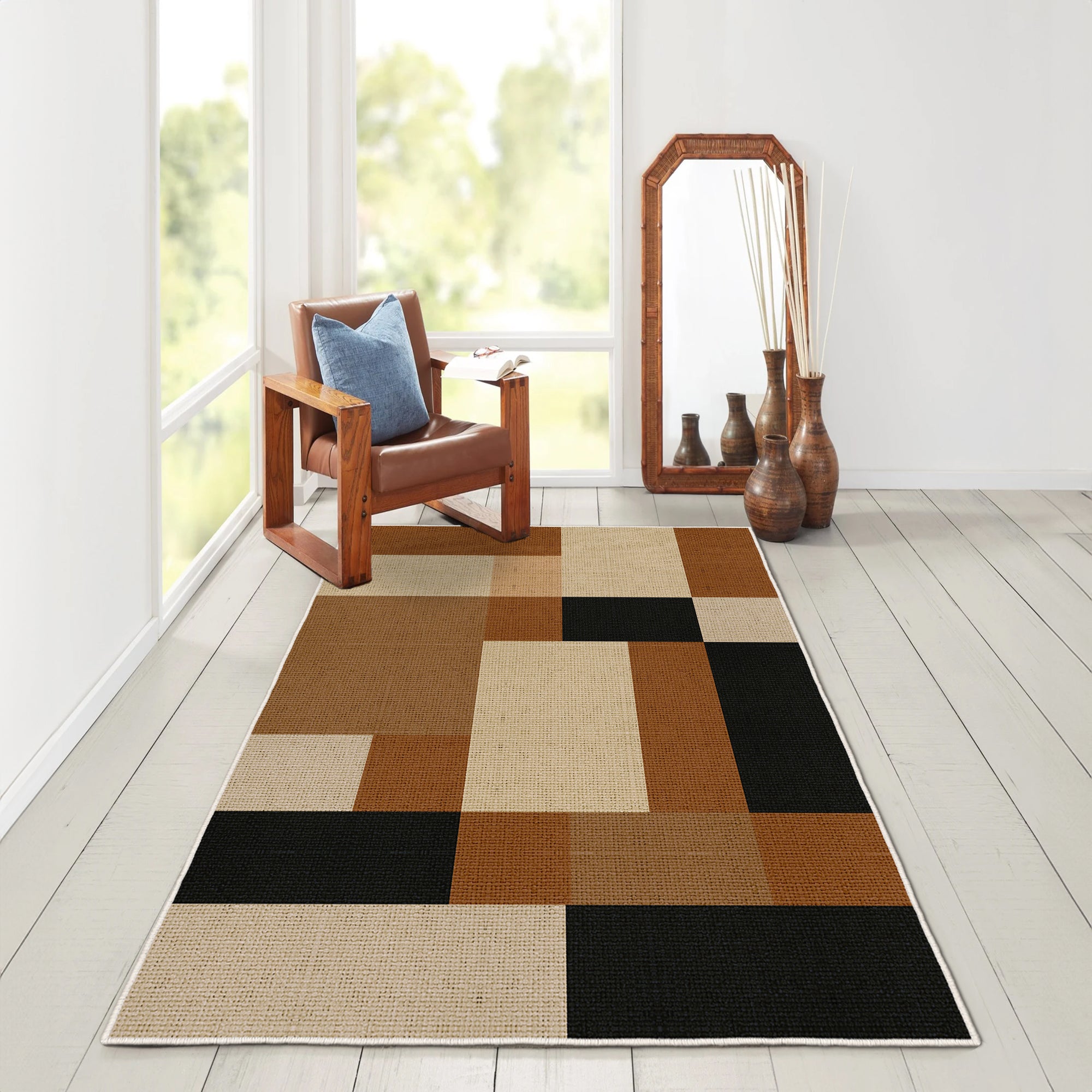 Alfombras de área lavable, naranja, rectángulo, alfombra con respaldo sin deslizamiento, resistente a las manchas, plegable, alfombra lavable a máquina boho para cocina, baño, dormitorio o sala de estar