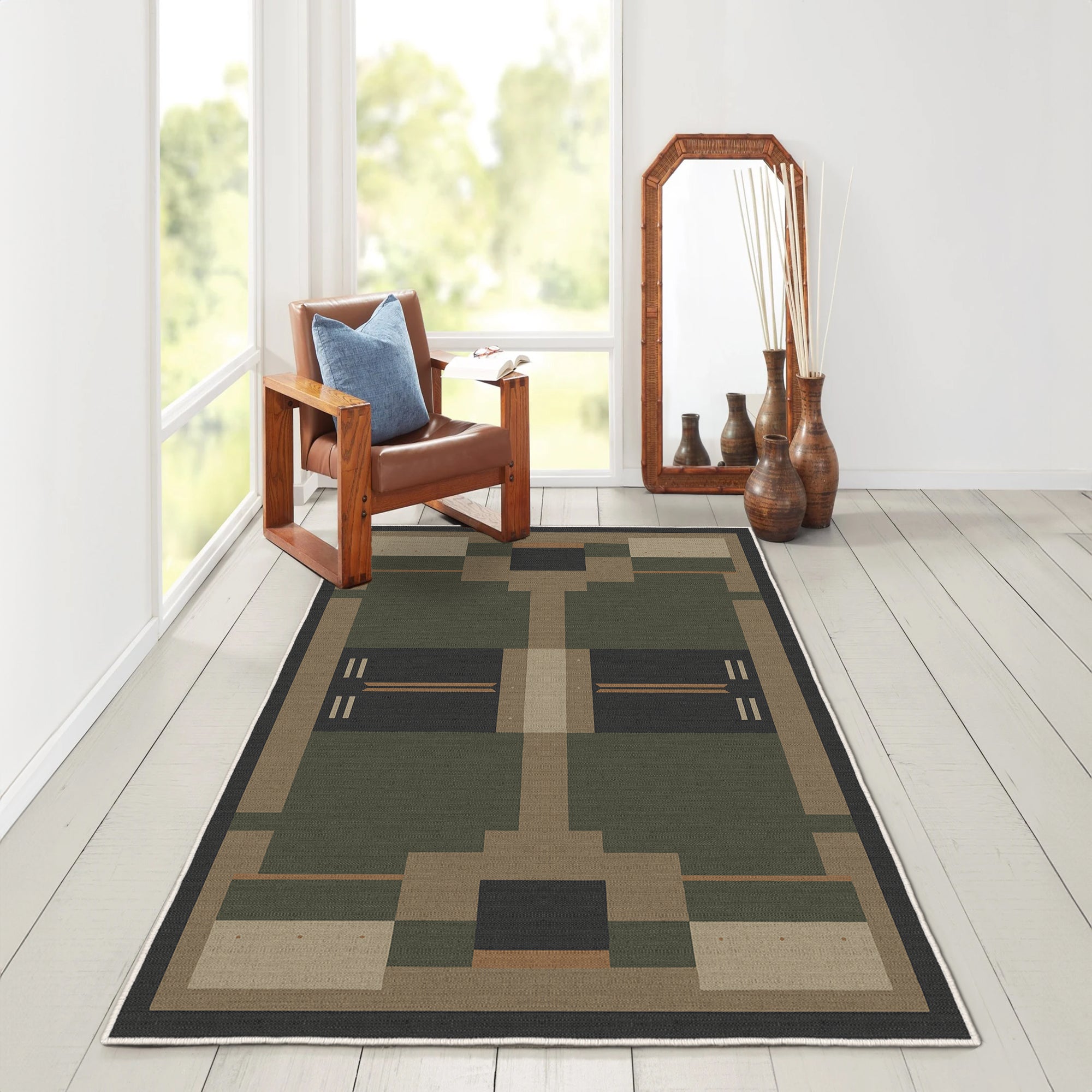 Alfombras de área lavable, verde, rectángulo, alfombra con respaldo sin deslizamiento, resistente a las manchas, plegable, alfombra lavable a máquina boho para cocina, baño, dormitorio o sala de estar