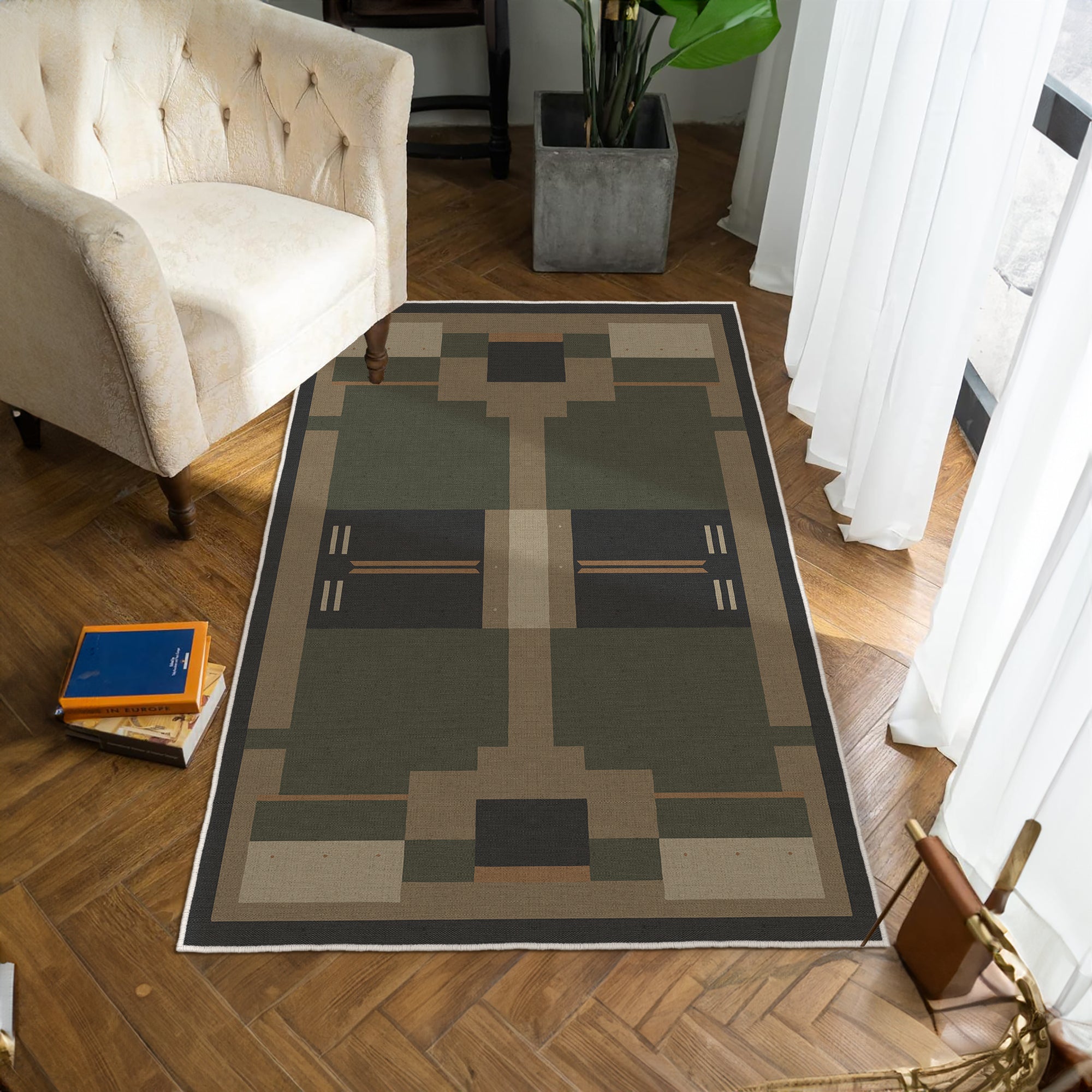 Alfombras de área lavable, verde, rectángulo, alfombra con respaldo sin deslizamiento, resistente a las manchas, plegable, alfombra lavable a máquina boho para cocina, baño, dormitorio o sala de estar