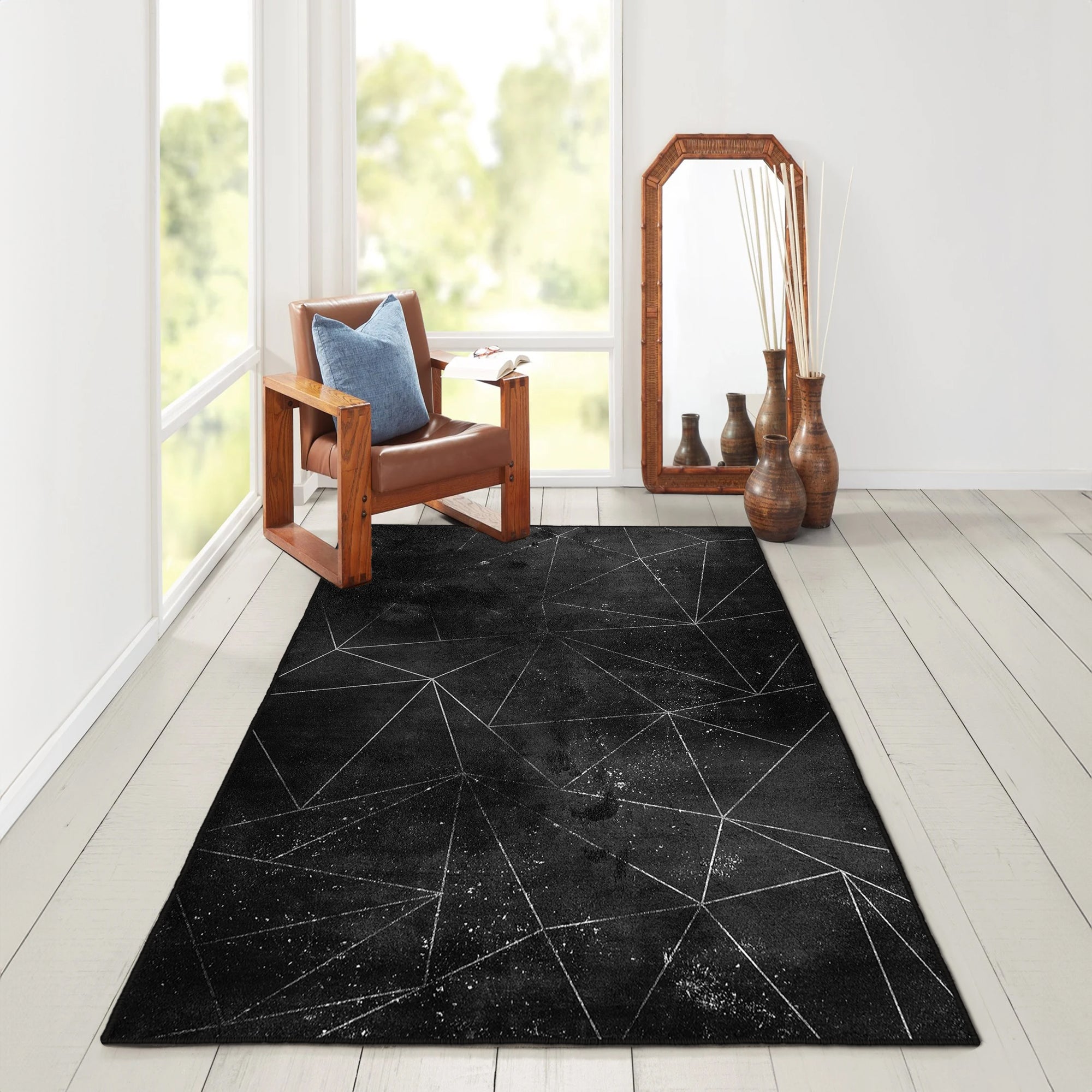 Alfombras de área lavable, negro, rectángulo, alfombra con respaldo sin deslizamiento, resistente a las manchas, plegable, alfombra lavable a máquina boho para cocina, baño, dormitorio o sala de estar