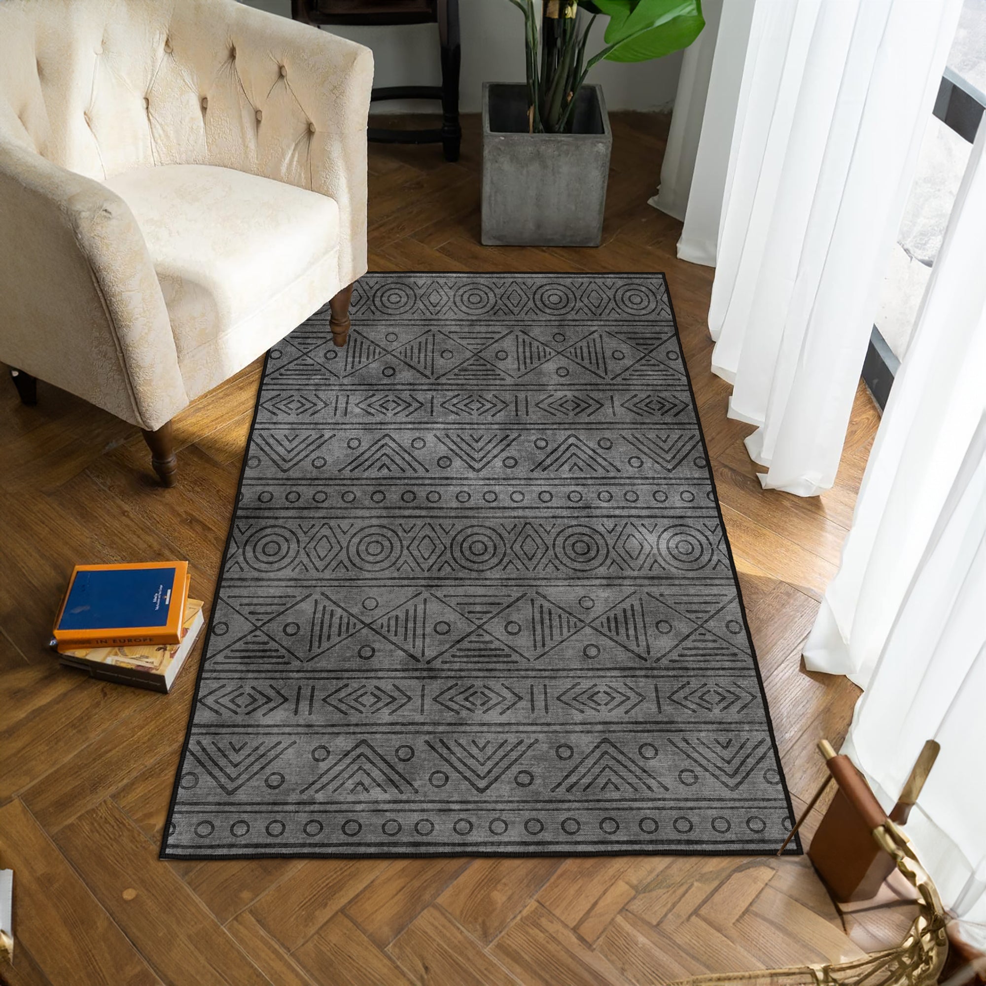 Alfombras de área lavable, antrachita, rectángulo, alfombra con respaldo sin deslizamiento, resistente a las manchas, plegables, alfombra lavable para máquina boho para cocina, baño, dormitorio o sala de estar