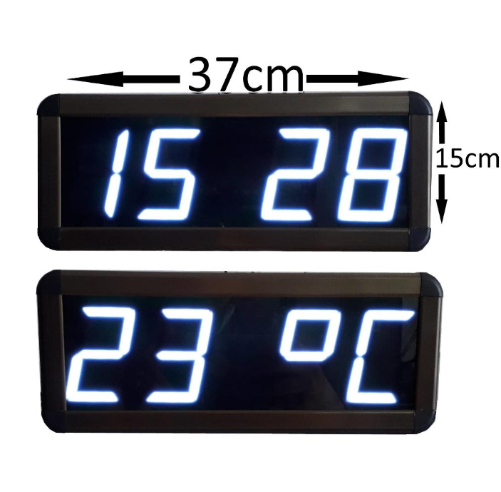 Digitale Wanduhr und Grad (Thermometer) (Gehäusedimension: 15x37 cm - Weiß)