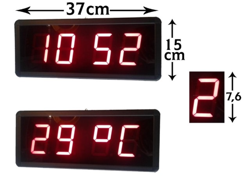 Digitale Wanduhr und Grad (Thermometer) (Gehäusedimension: 15x37 cm - Rot)