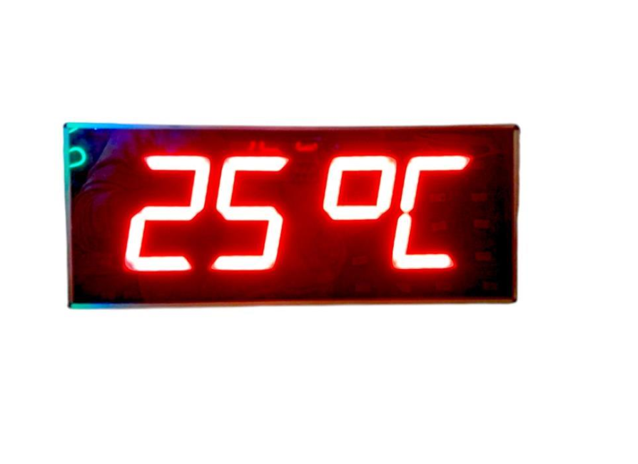 Digitale Wanduhr und Grad (Thermometer) (Gehäuseabmessung: 16x40 cm - Rot)