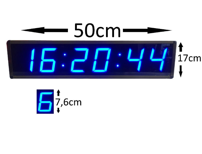 Digitale Wanduhr mit Sekunden und Grad (Thermometer) (Gehäuseabmessungen: 17x50 cm - blau)